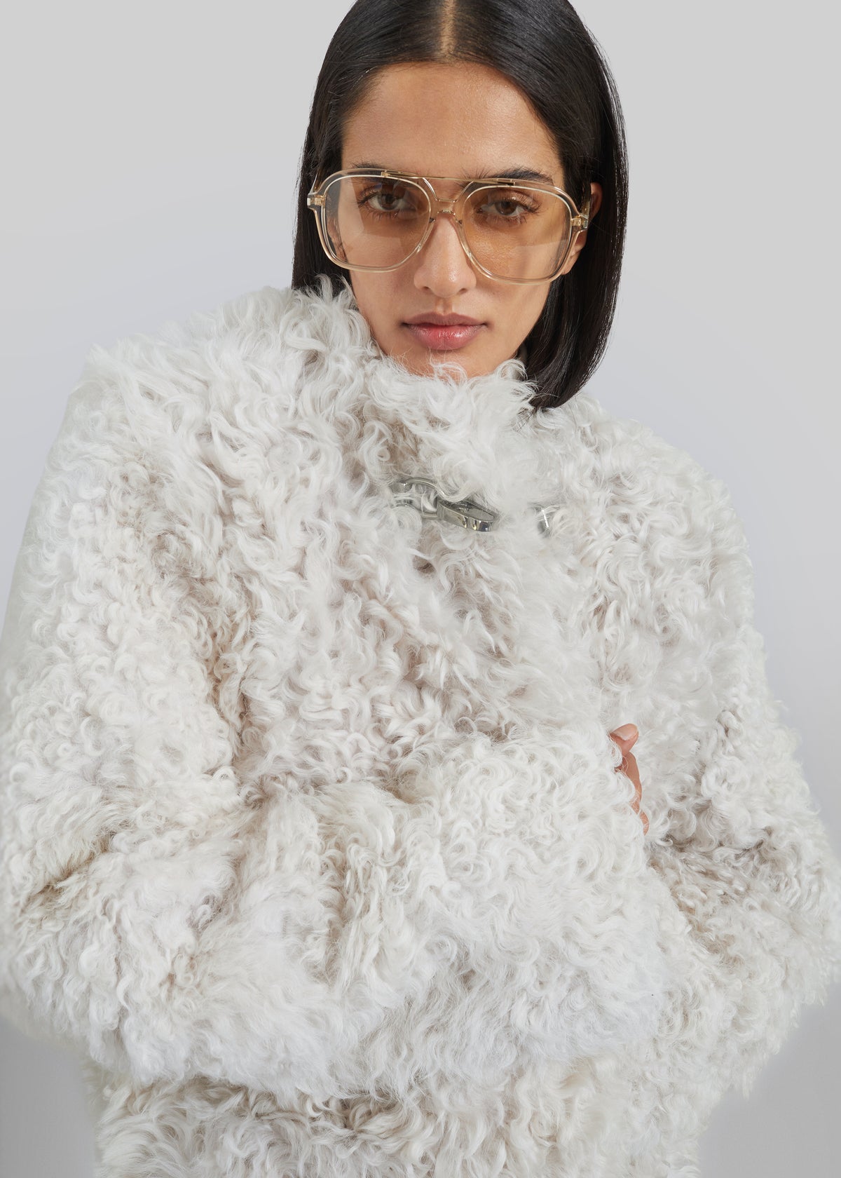 Aida Fur Collarless Short Coat - Ivory