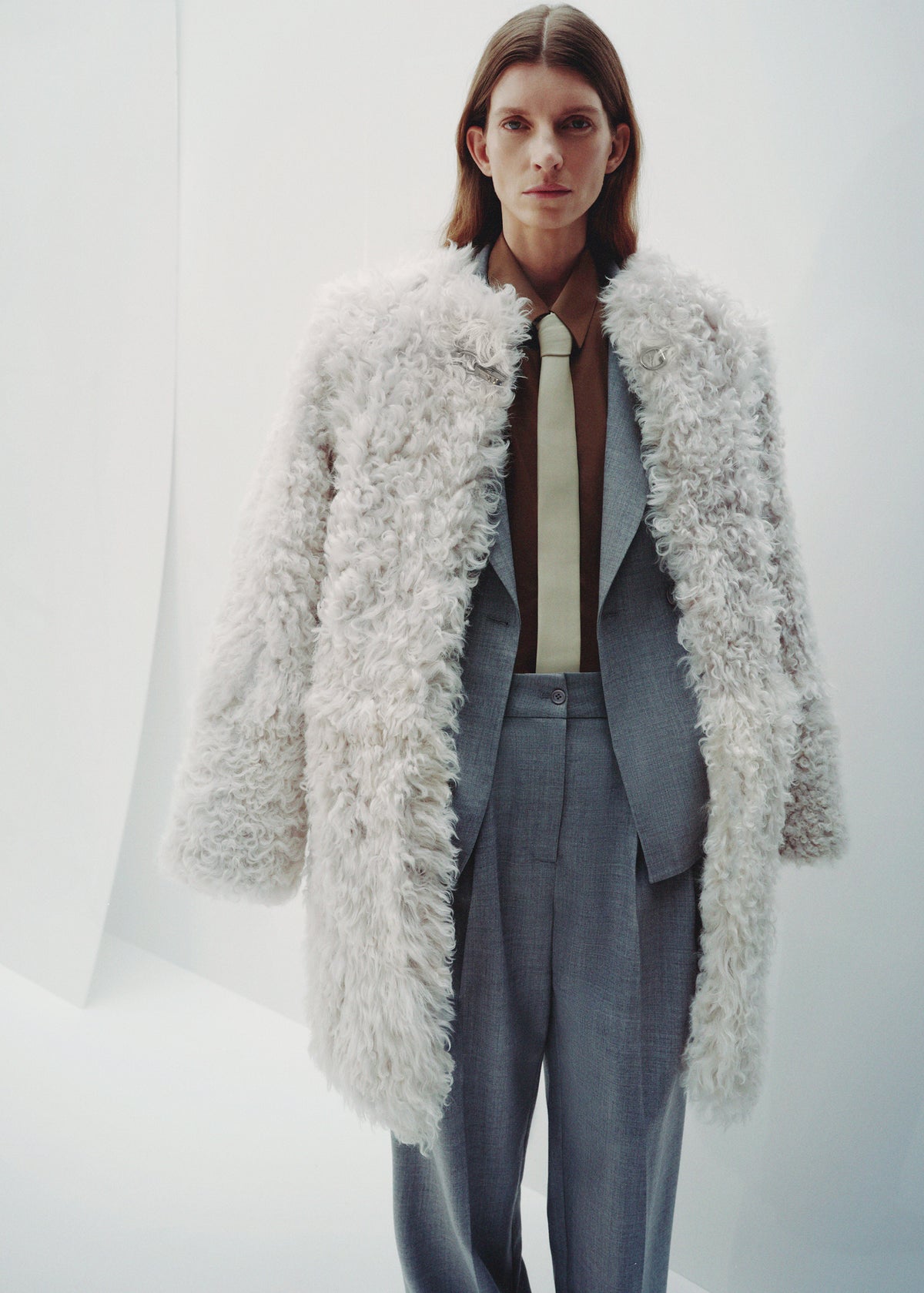 Shop the look image for Aida Fur Collarless Short Coat - Ivory