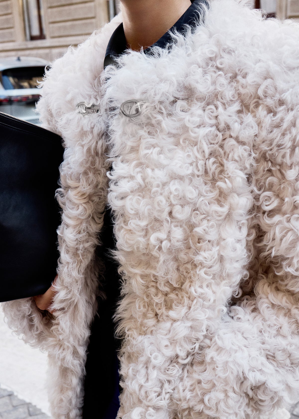 Aida Fur Collarless Short Coat - Ivory
