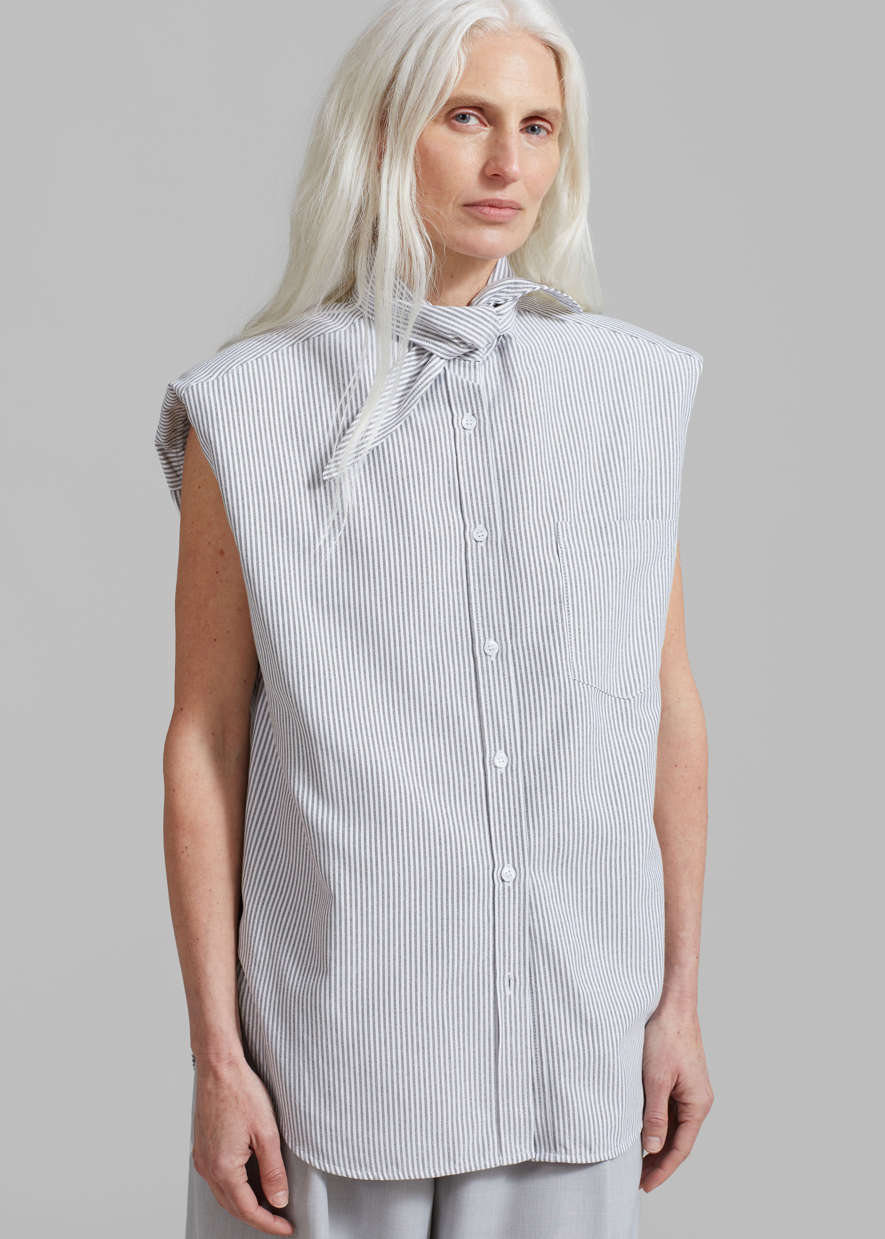 Aiden Long Collar Shirt - Grey Stripe - 5