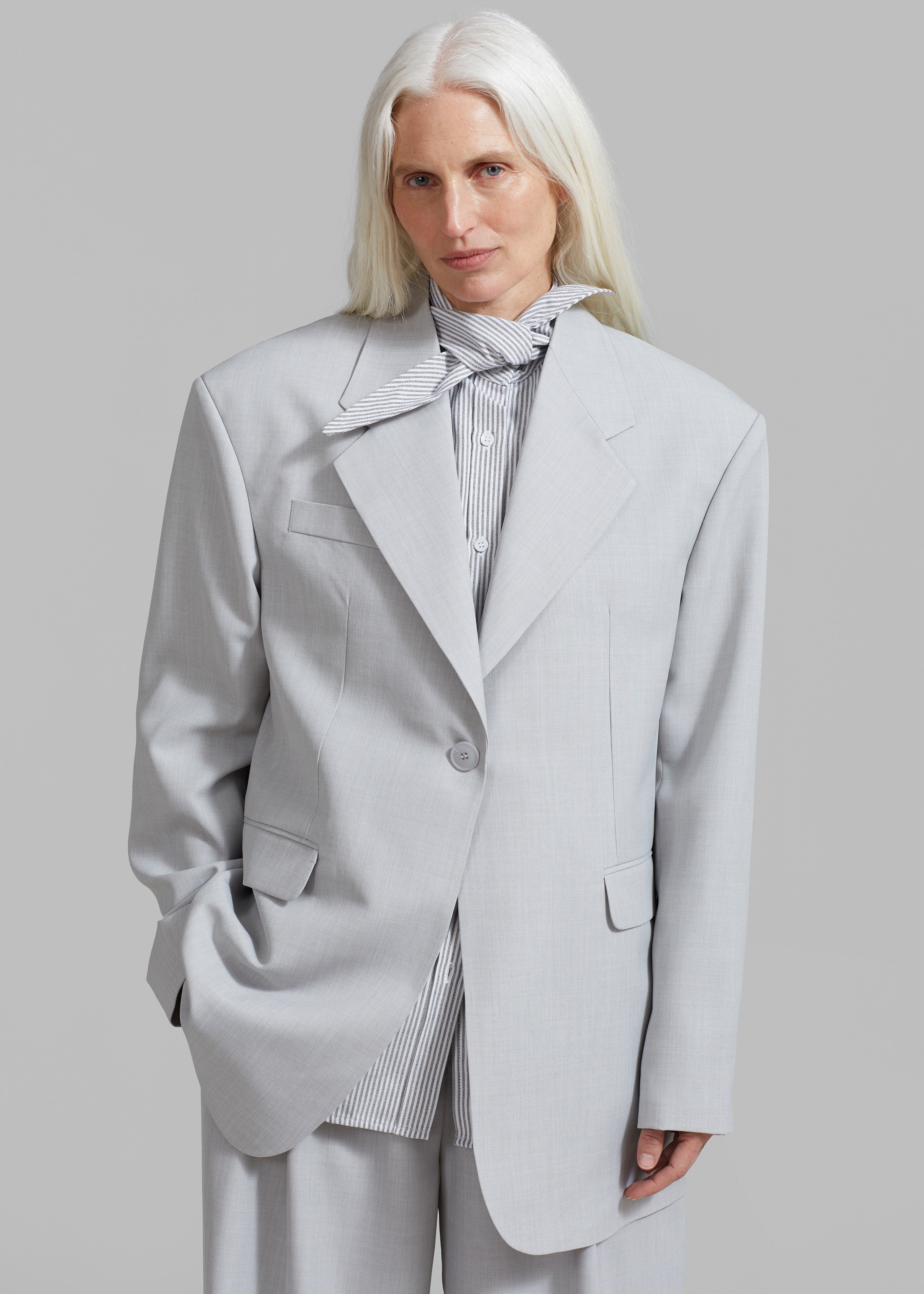 Aiden Long Collar Shirt - Grey Stripe - 6