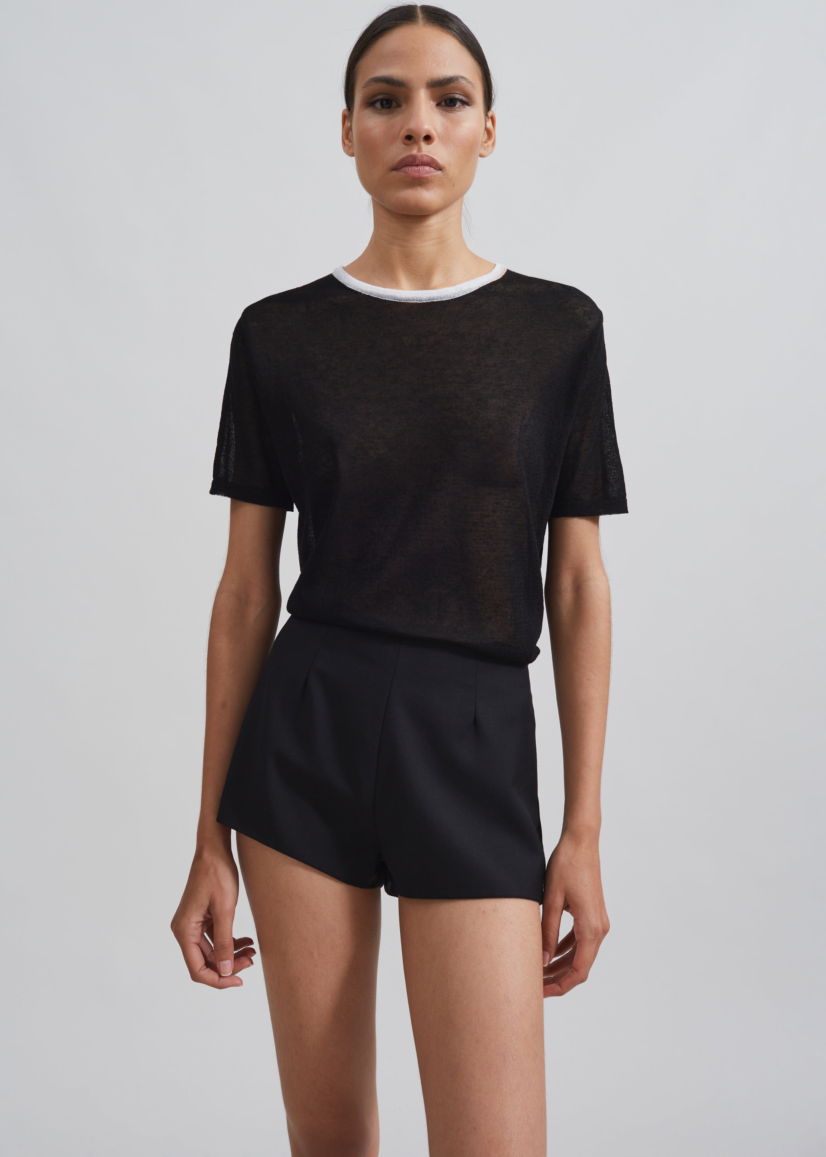 Aimee Sheer Cropped T-Shirt - Black - 1