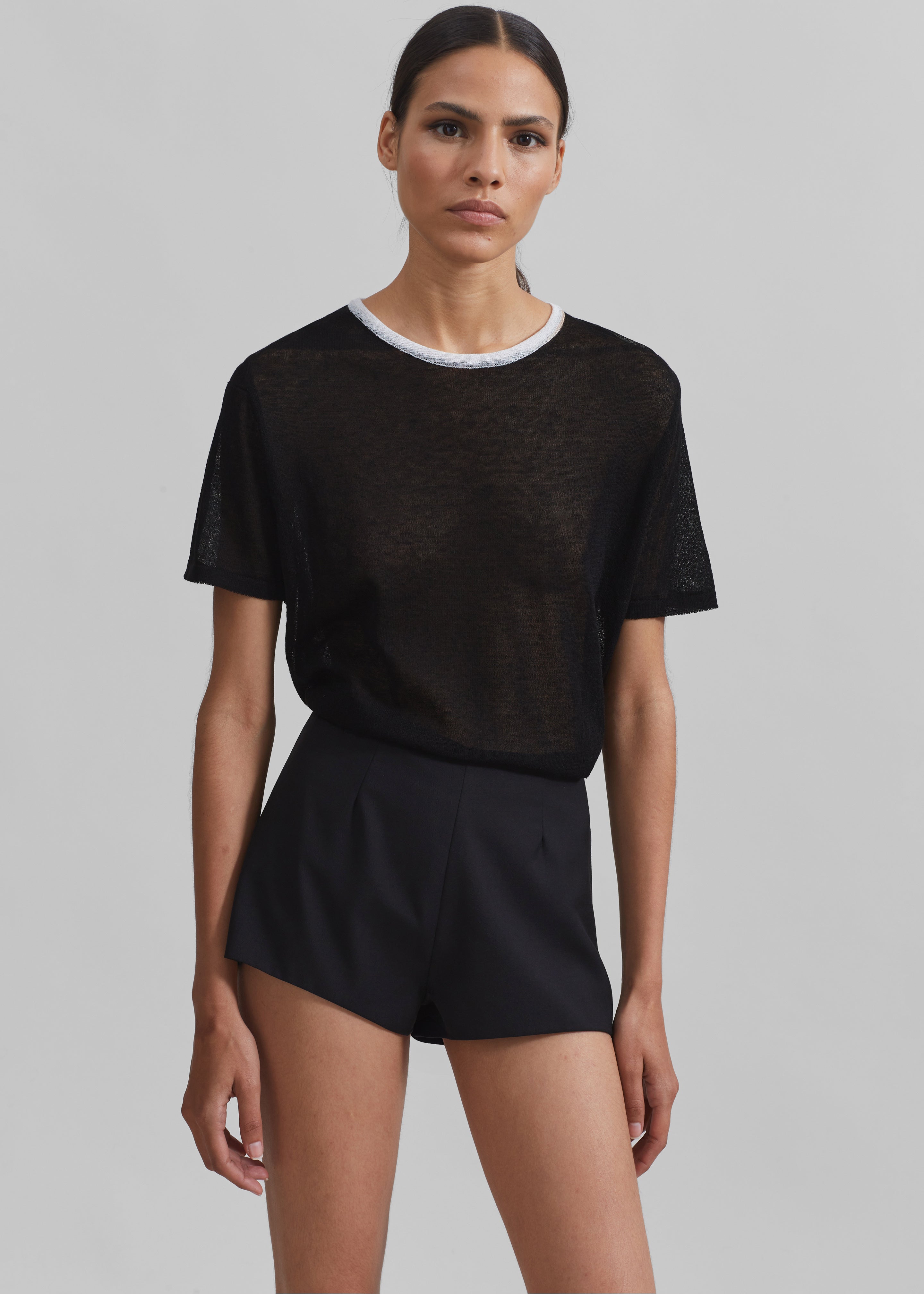 Aimee Sheer Cropped T-Shirt - Black - 4