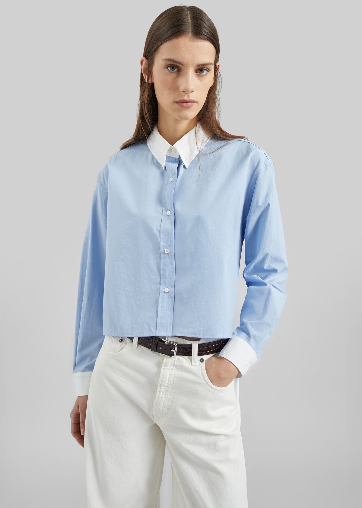 Aix Cropped Boxy Shirt - Sky Blue - 5