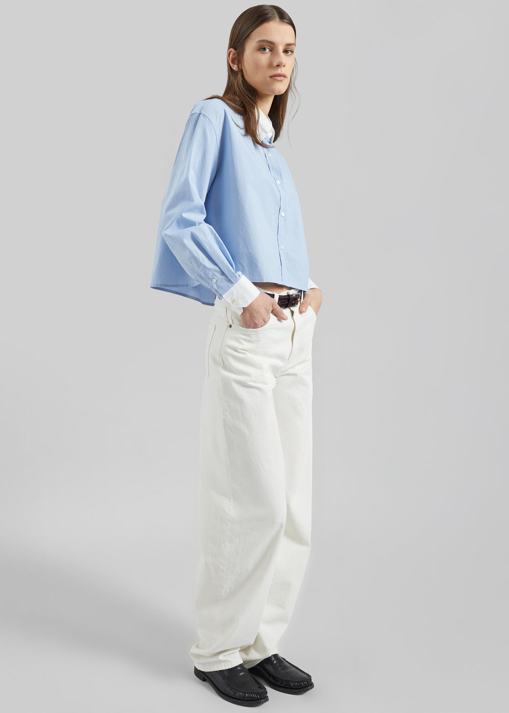 Aix Cropped Boxy Shirt - Sky Blue - 1