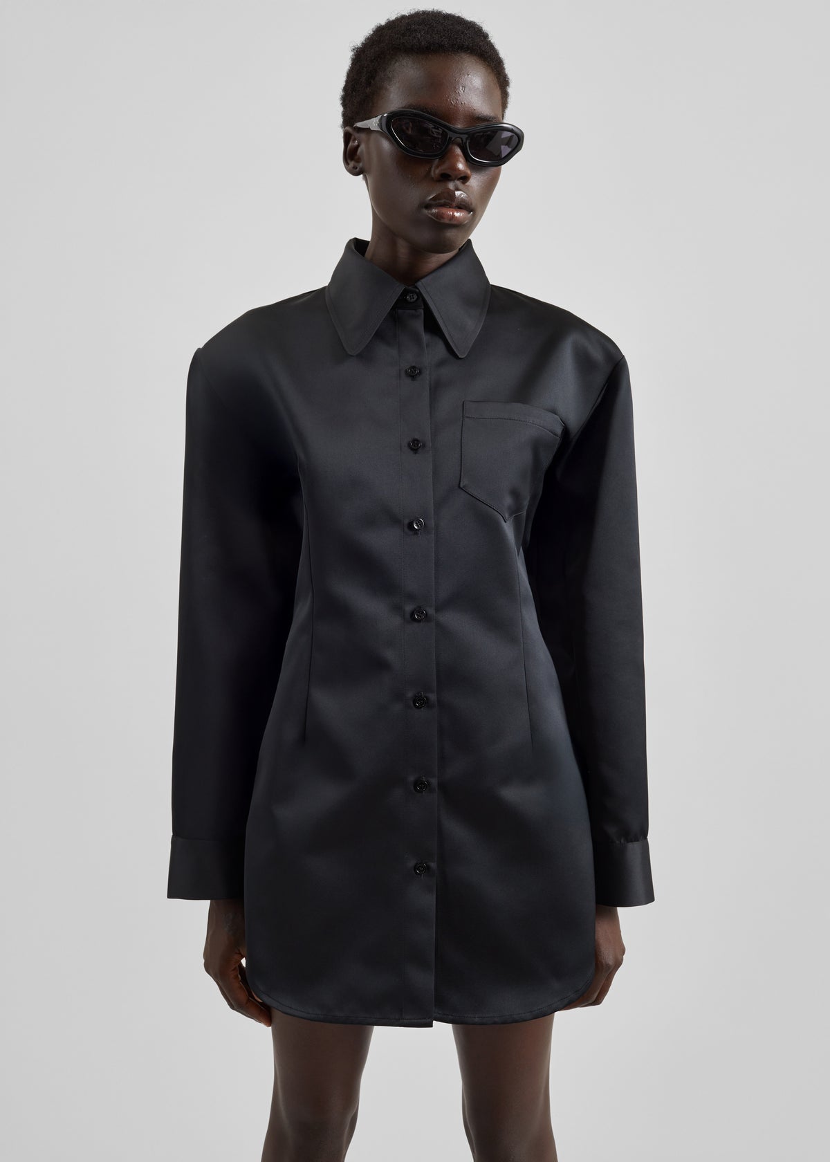 The Frankie Shop Black Satin Shirt Dress The Frankie Shop Black Satin Shirt Dress