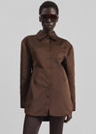Akita Satin Cinched Shirt Dress - Brown