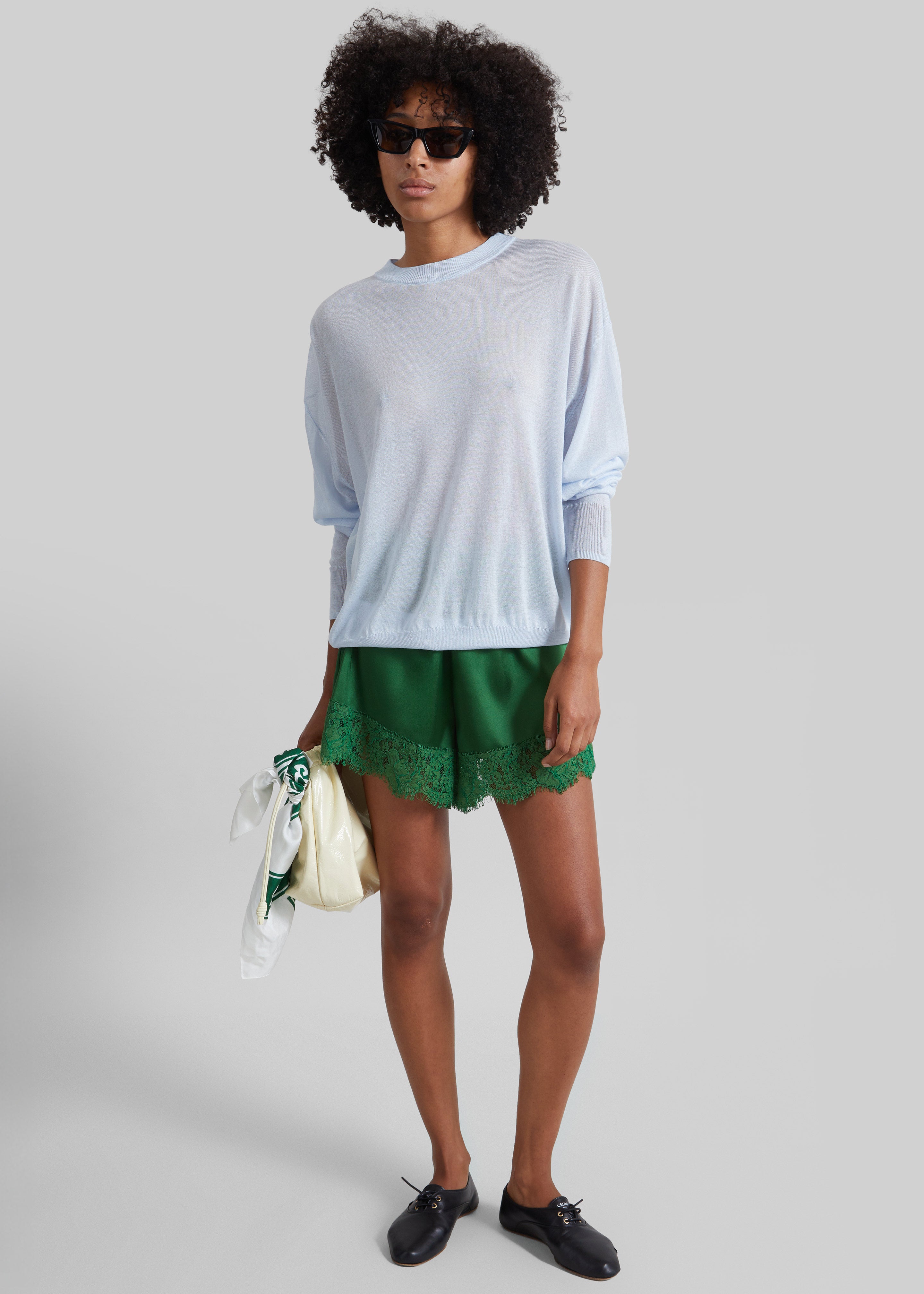Albesa Satin Lace Trim Shorts - Kelly Green – The Frankie Shop