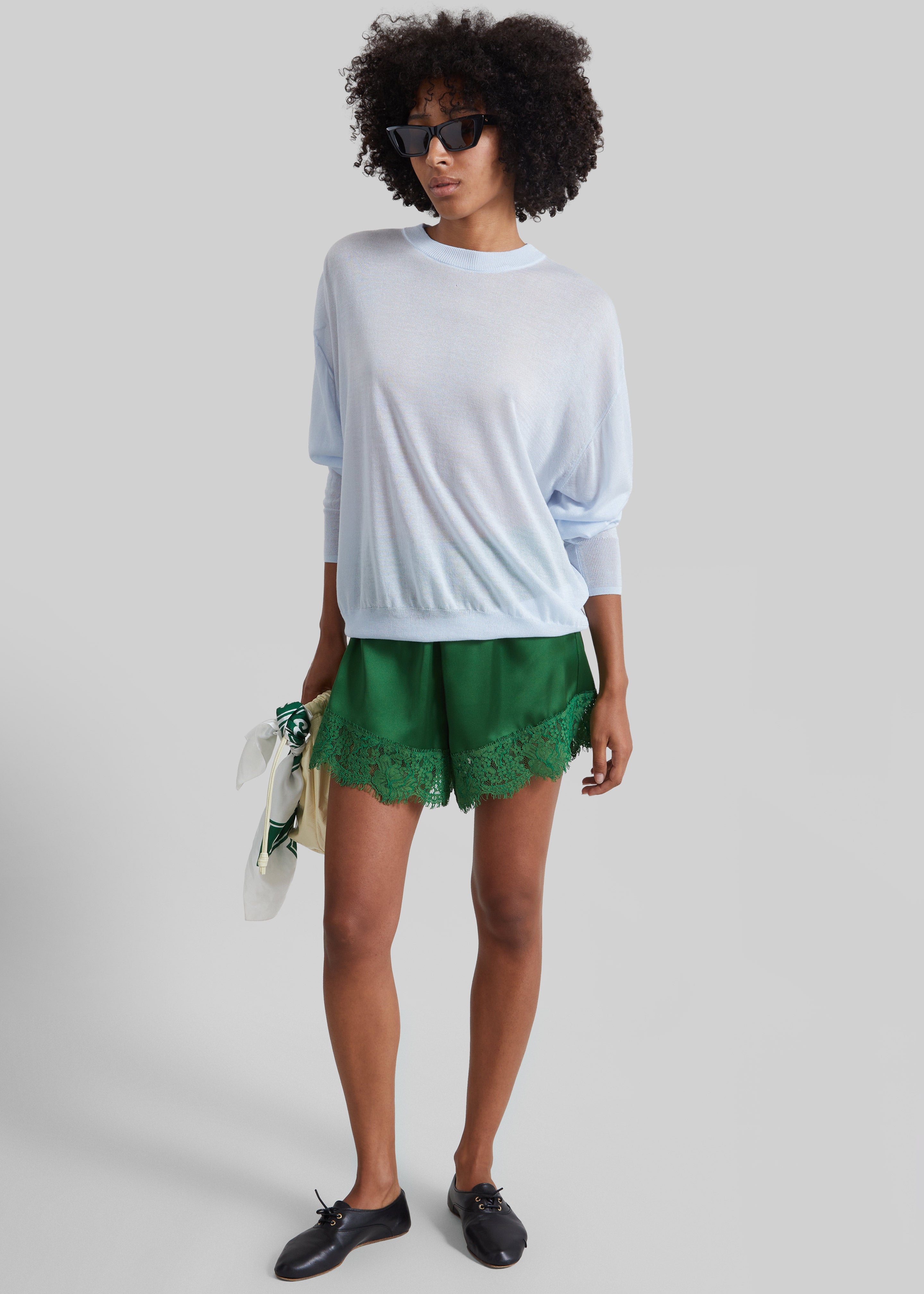 Albesa Satin Lace Trim Shorts - Kelly Green – The Frankie Shop