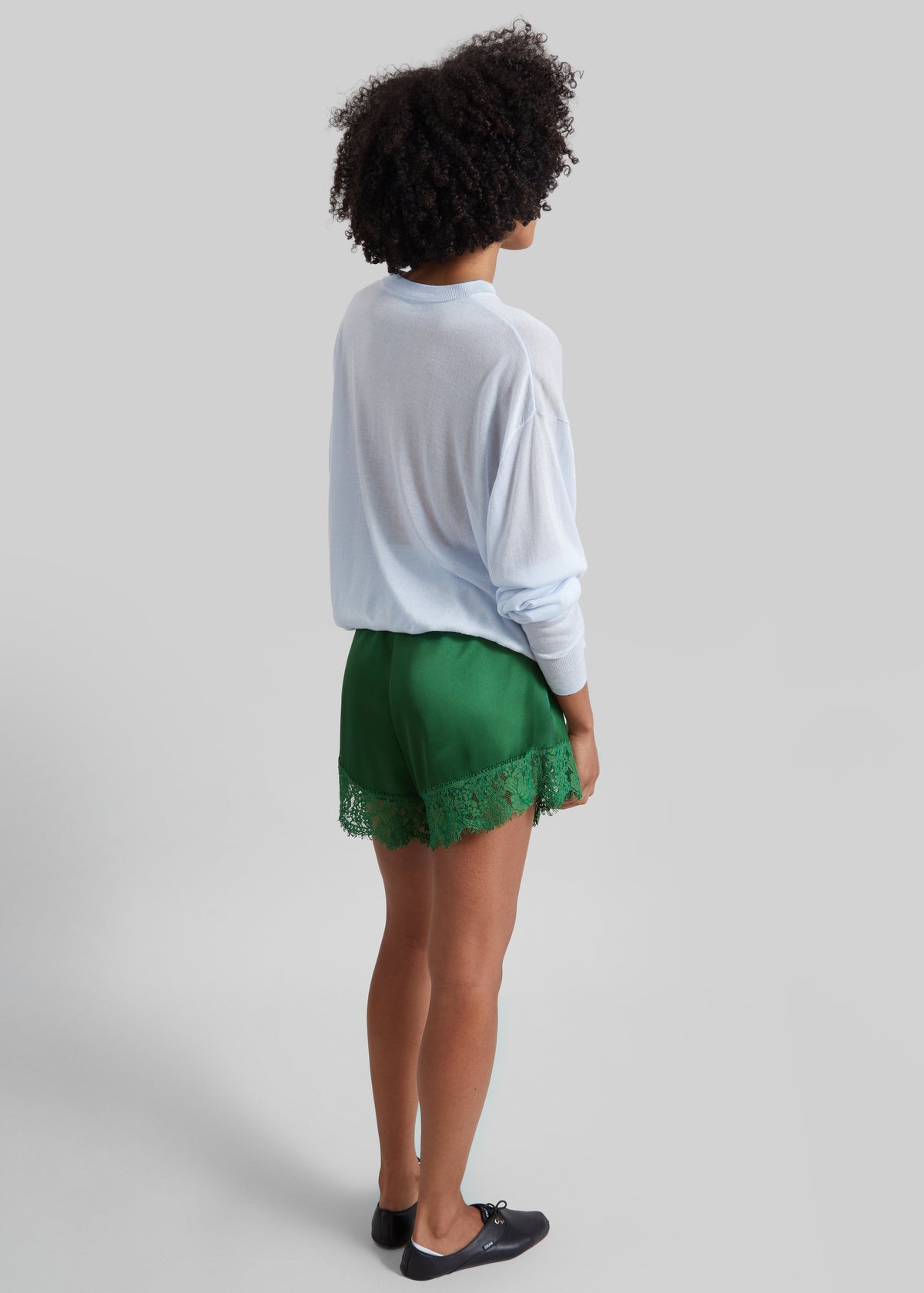 Albesa Satin Lace Trim Shorts - Kelly Green - 9