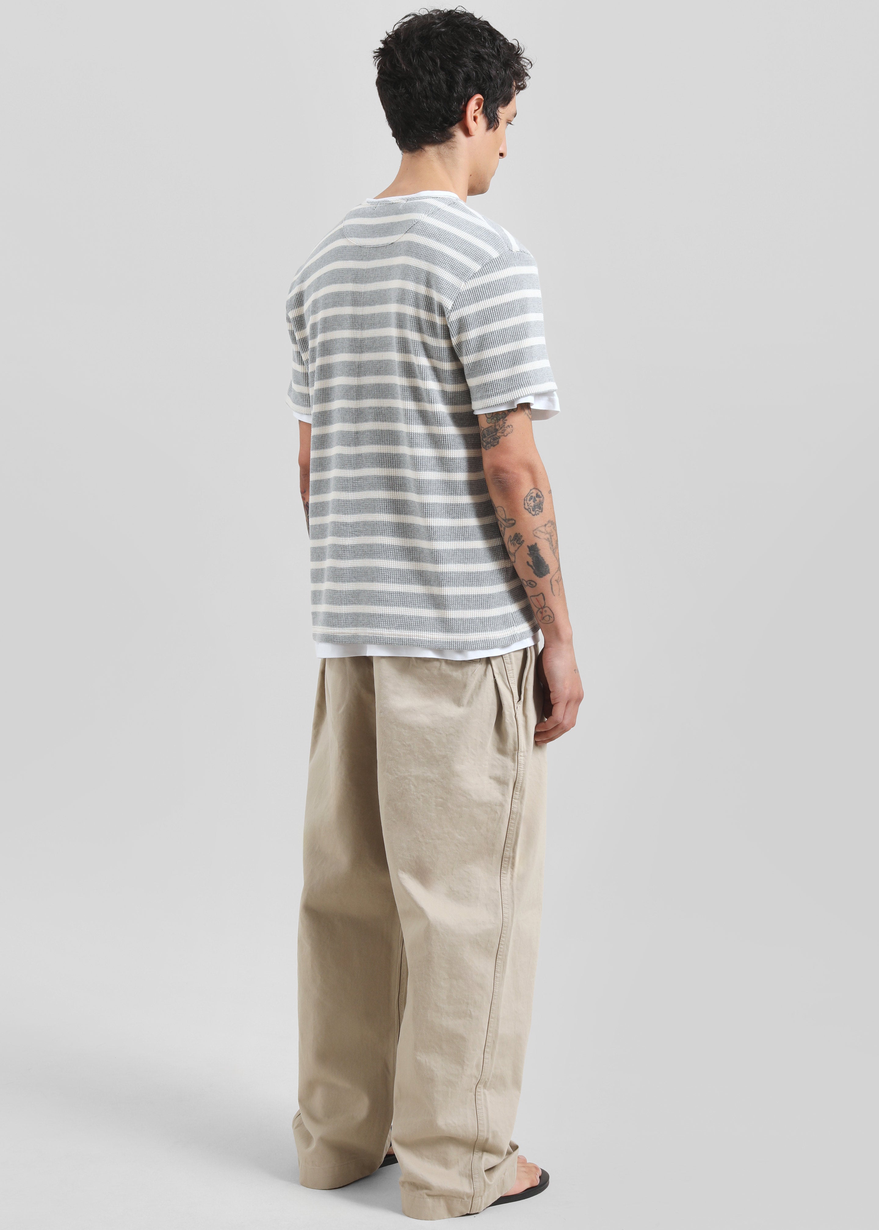 Albury Ribbed Cotton Henley T-Shirt - Grey/White Stripe - 5