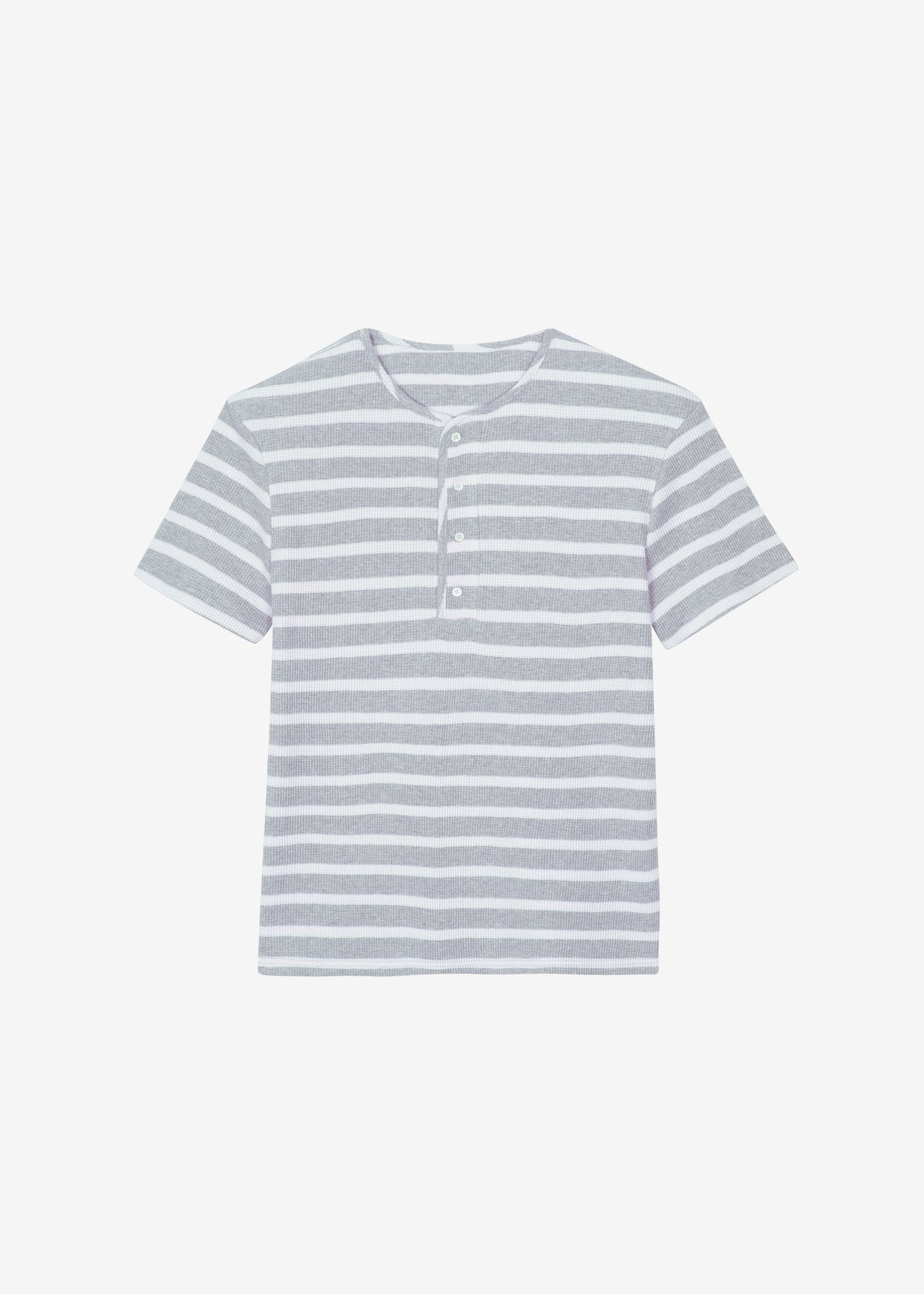 Albury Ribbed Cotton Henley T-Shirt - Grey/White Stripe - 6