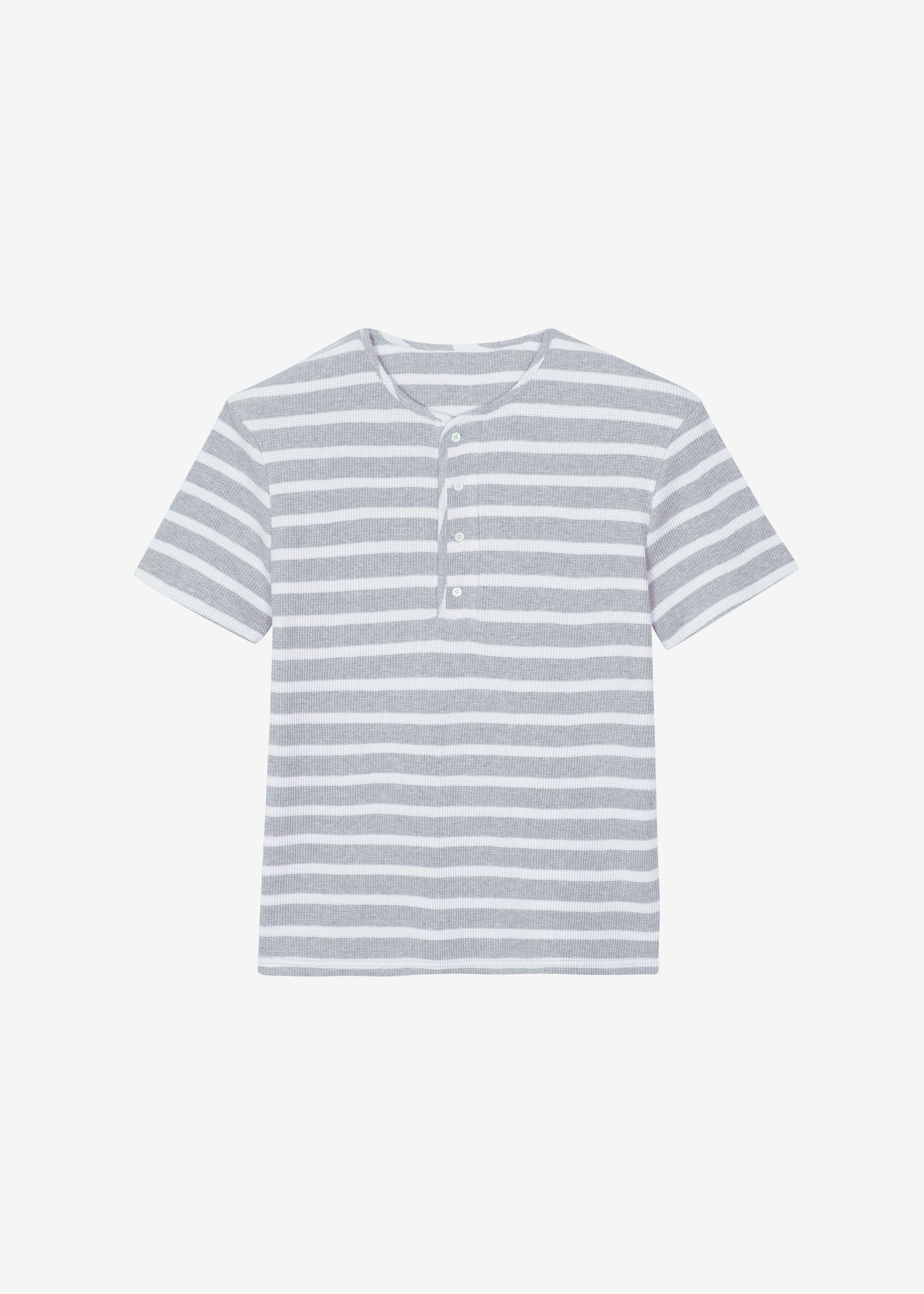 Albury Ribbed Cotton Henley T-Shirt - Grey/White Stripe - 6