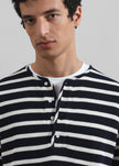Albury Ribbed Cotton Henley T-Shirt - Navy/White Stripe