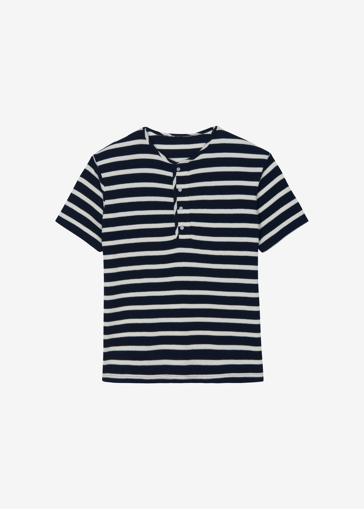 Albury Ribbed Cotton Henley T-Shirt - Navy/White Stripe - 6