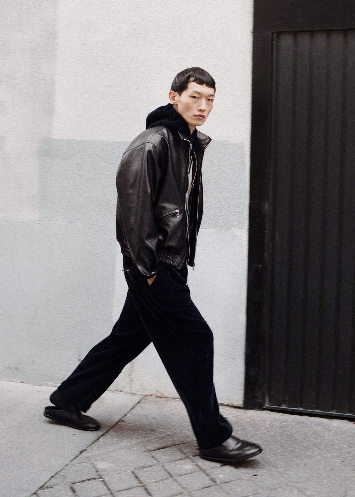 Alderton Faux Leather Bomber Jacket - Black