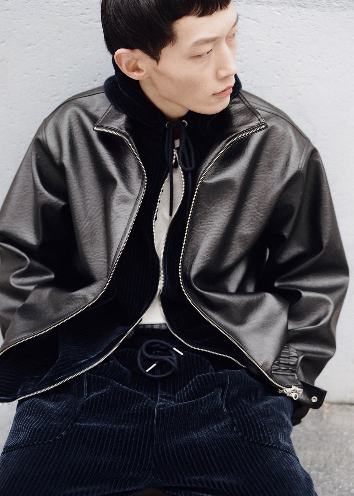 Alderton Faux Leather Bomber Jacket - Black