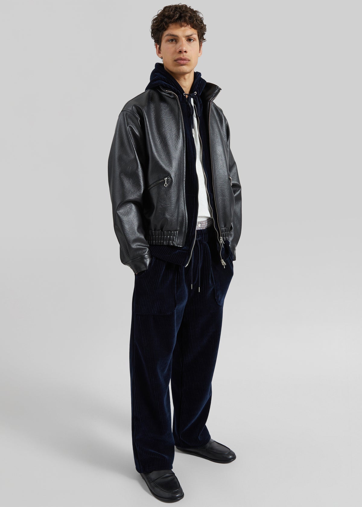 Alderton Faux Leather Bomber Jacket - Black