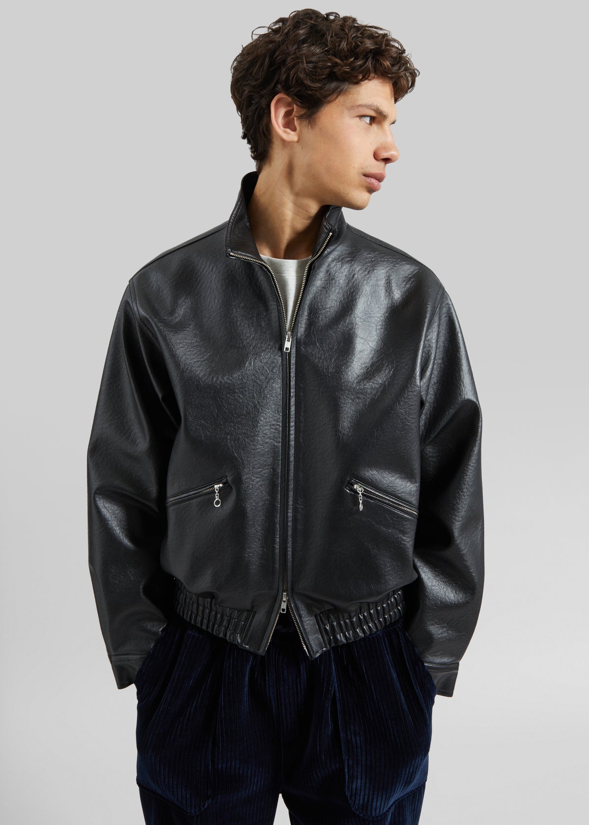 Alderton Faux Leather Bomber Jacket - Black