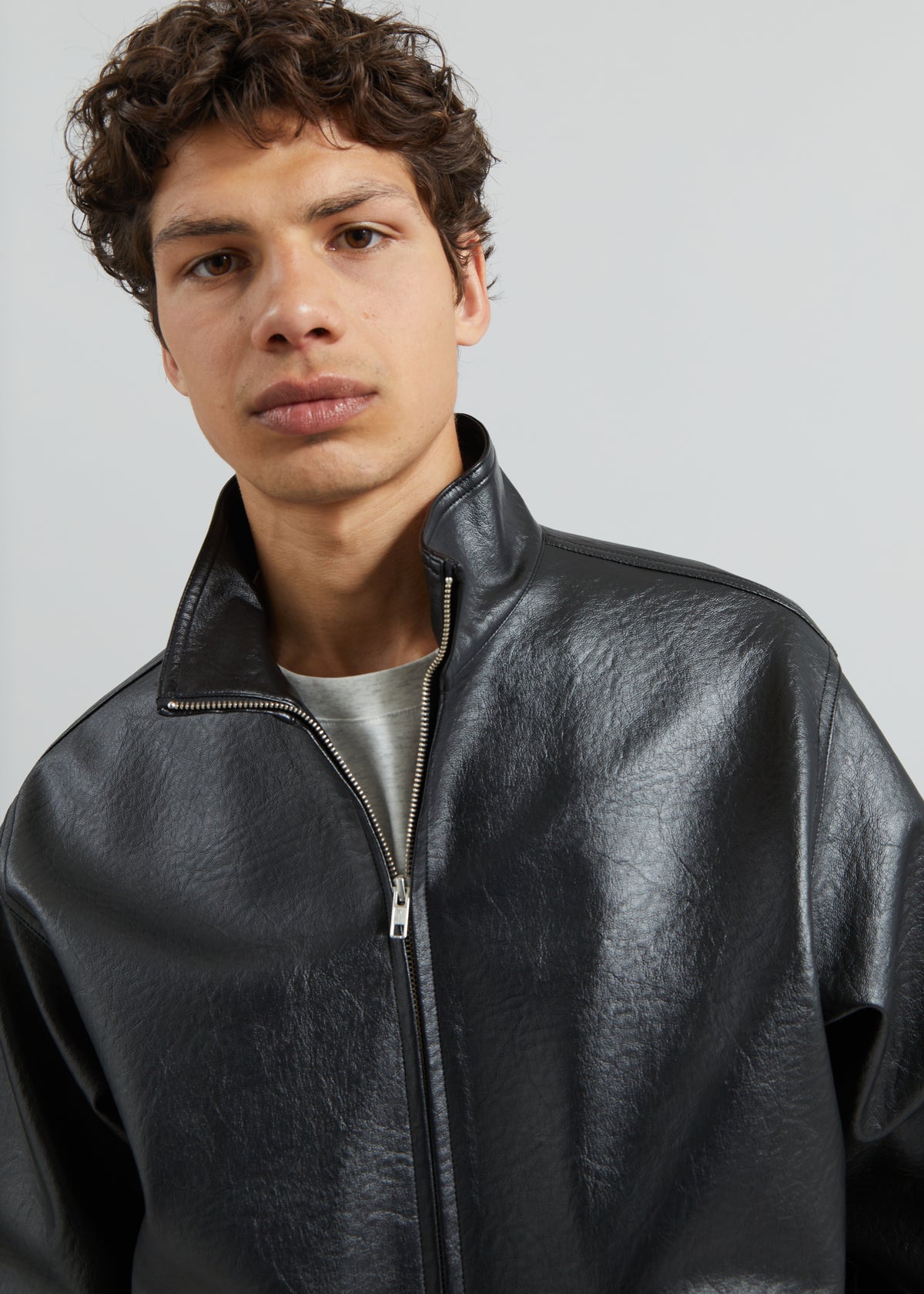 Alderton Faux Leather Bomber Jacket - Black