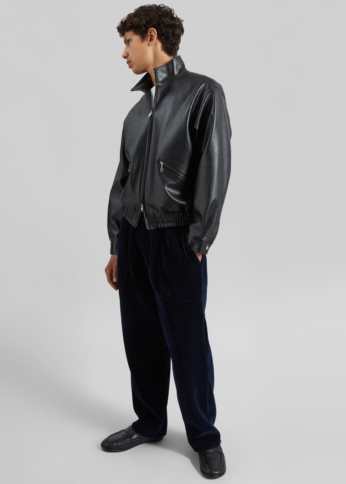 Alderton Faux Leather Bomber Jacket - Black
