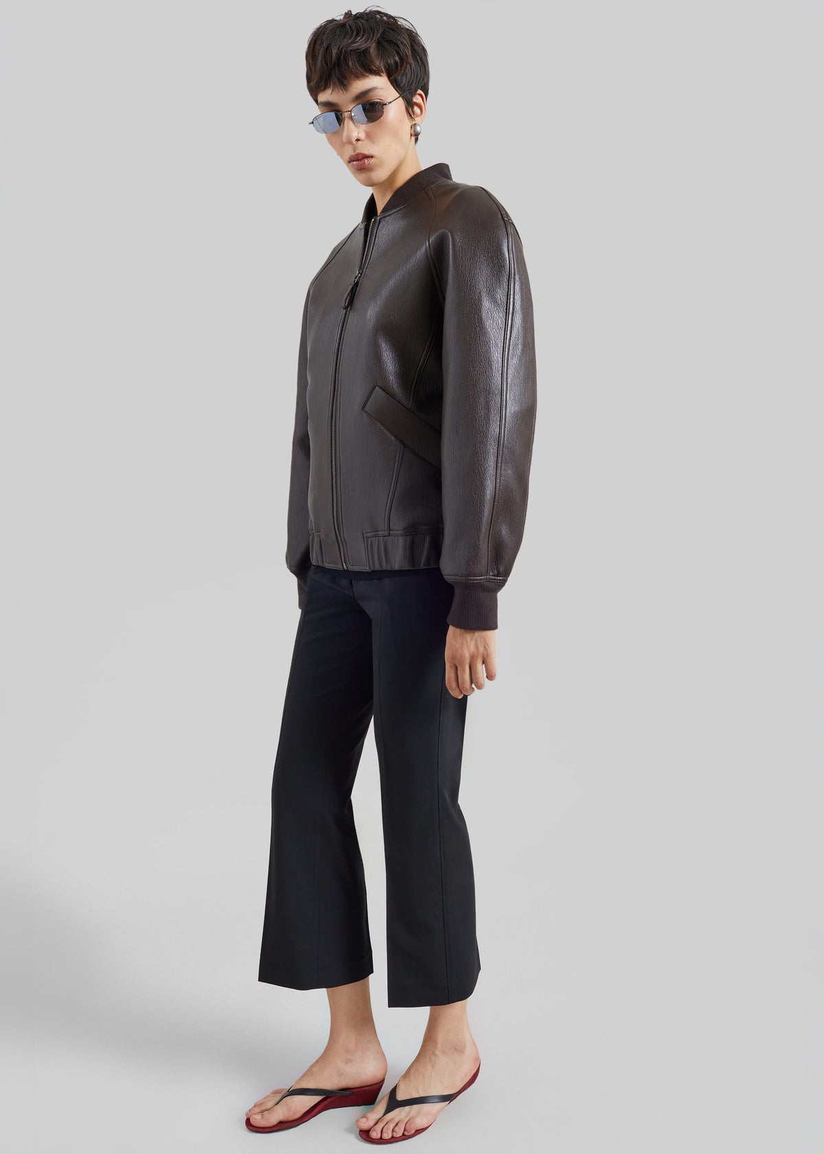 Alena Faux Leather Bomber Jacket - Dark Brown