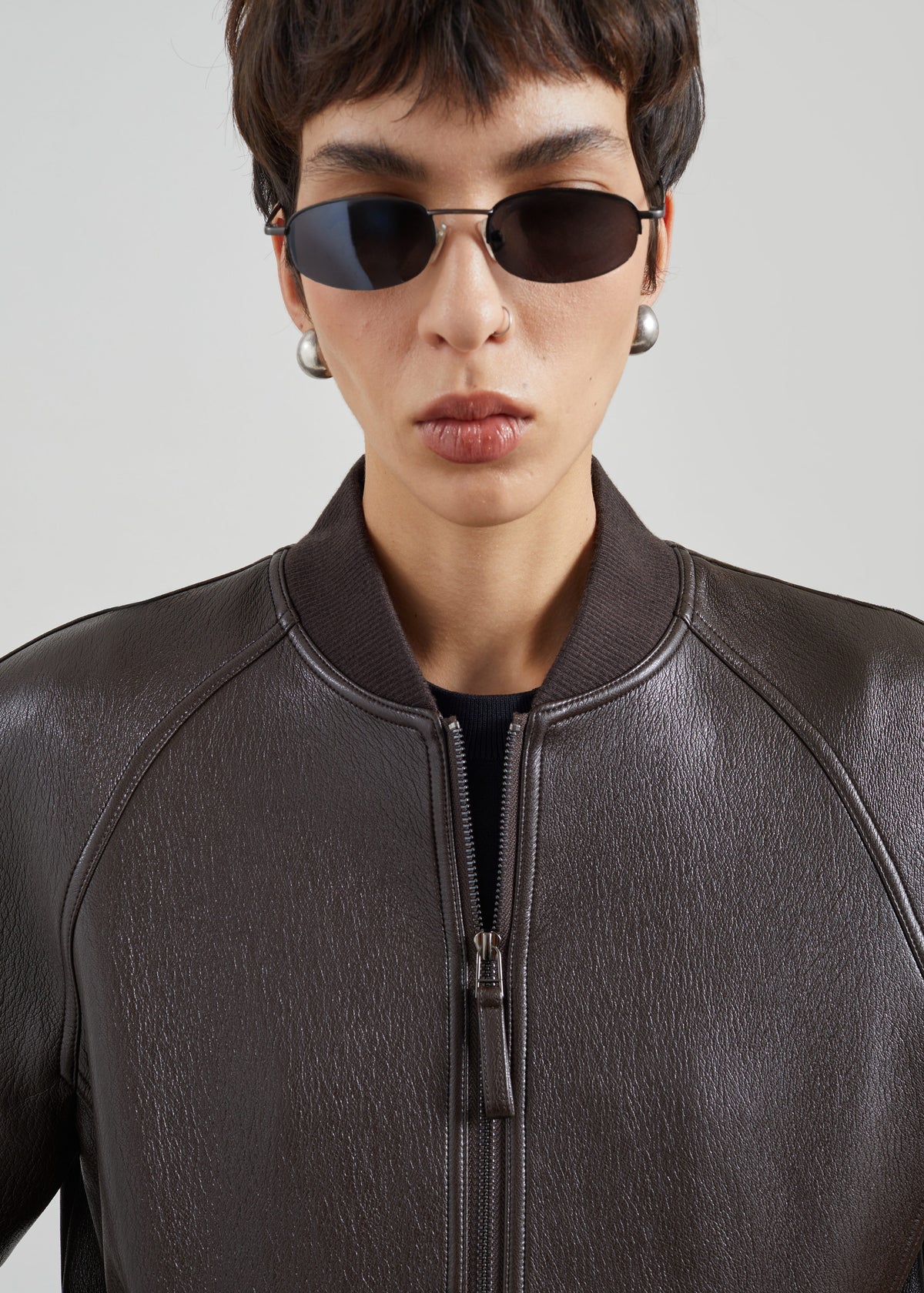 Alena Faux Leather Bomber Jacket - Dark Brown