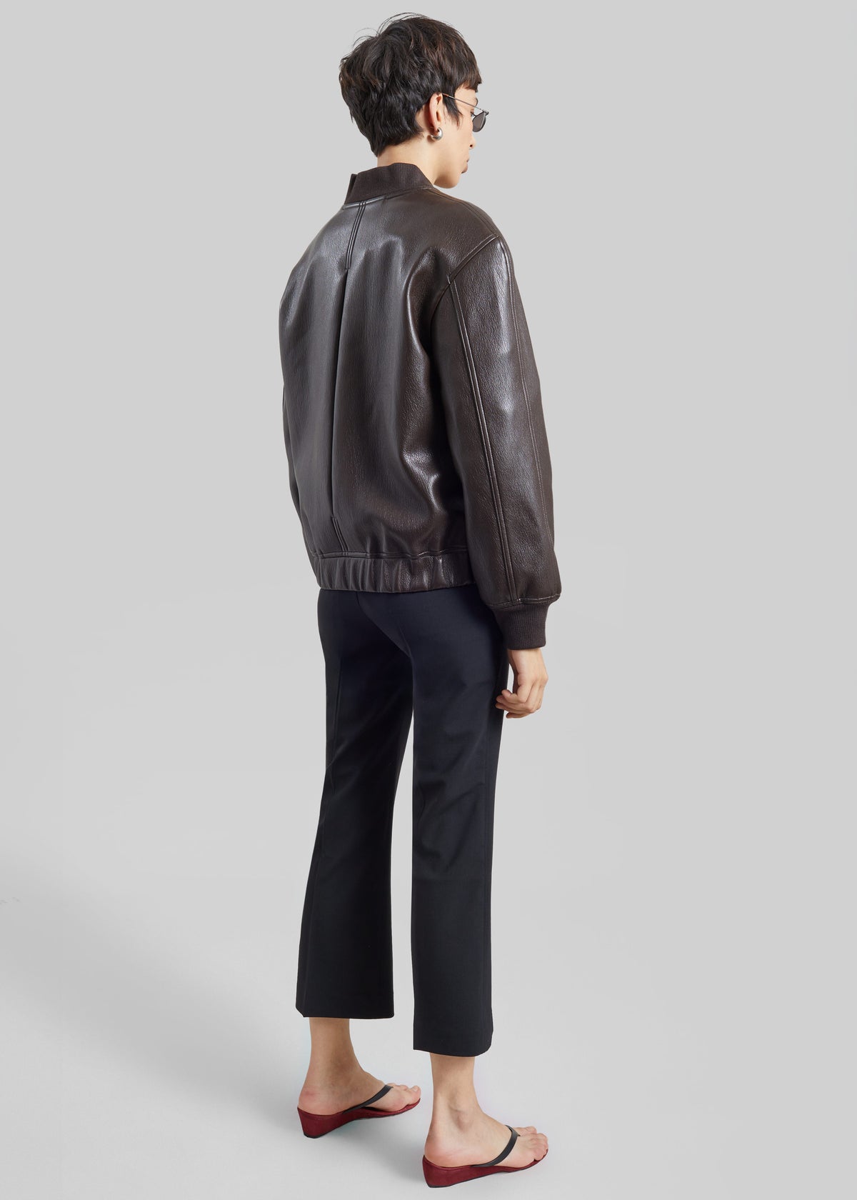 Alena Faux Leather Bomber Jacket - Dark Brown