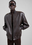 Alena Faux Leather Bomber Jacket - Dark Brown