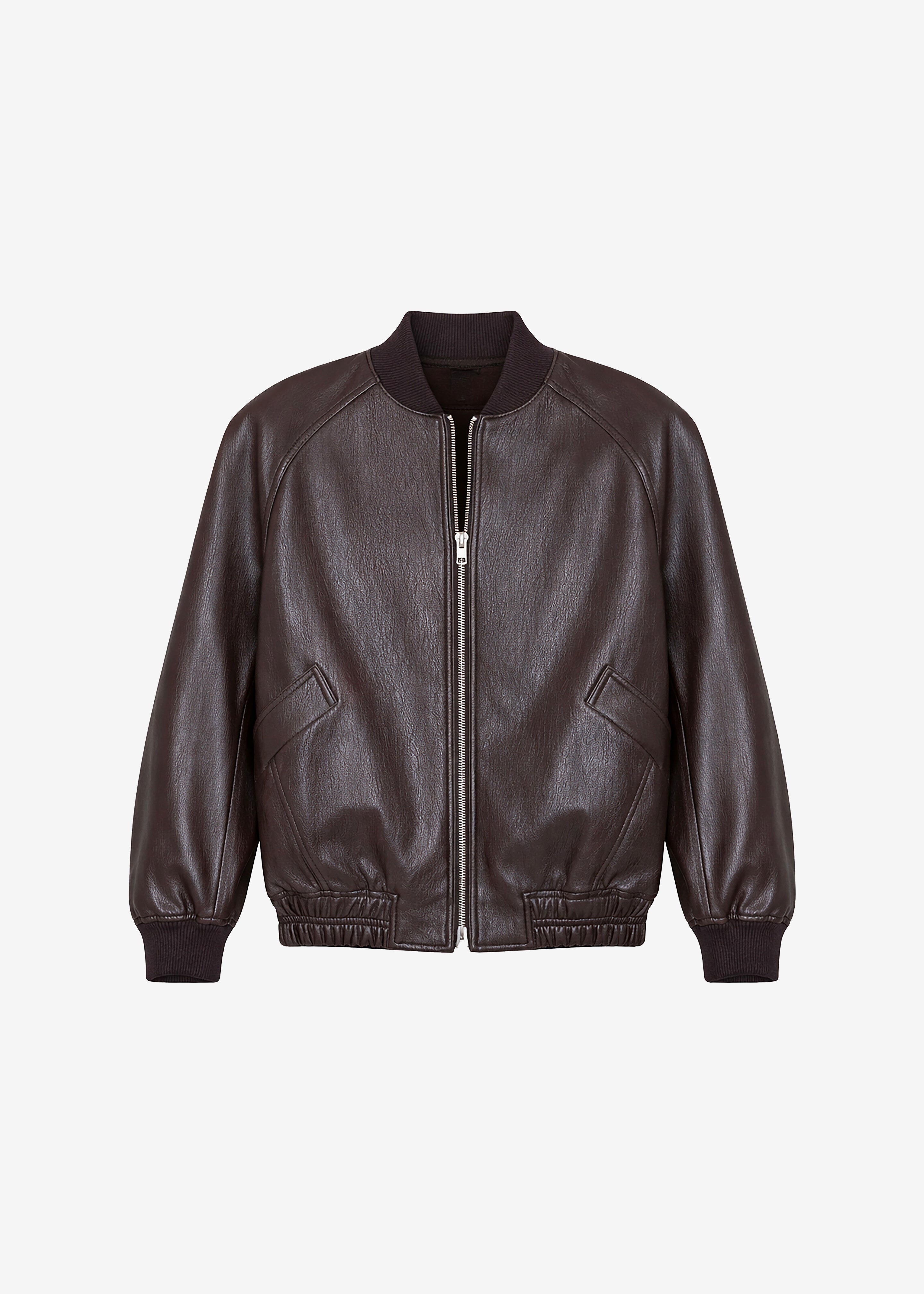 Alena Faux Leather Bomber Jacket - Dark Brown
