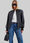Alena Faux Leather Bomber Jacket - Black
