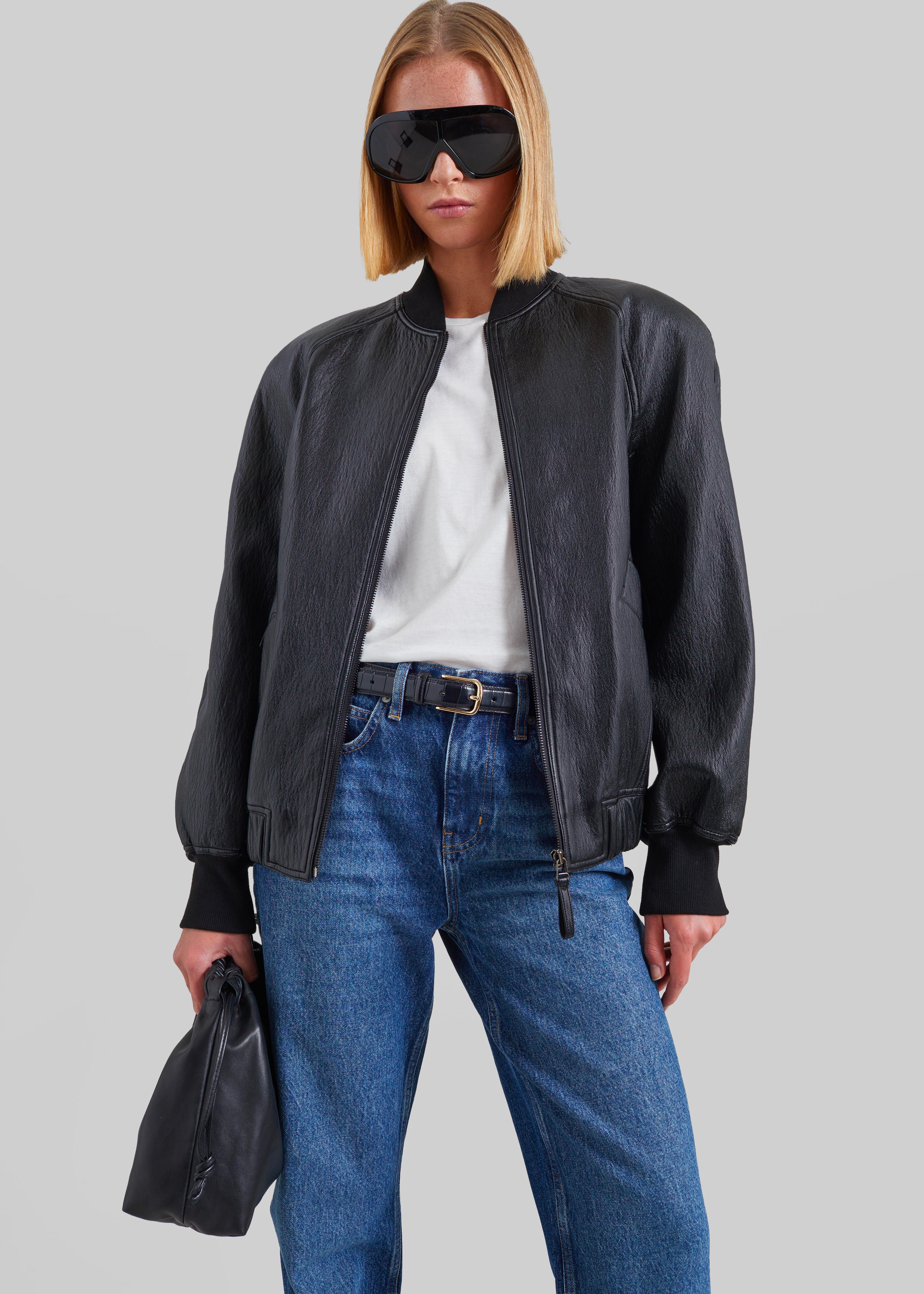 Alena Faux Leather Bomber Jacket - Black - 4