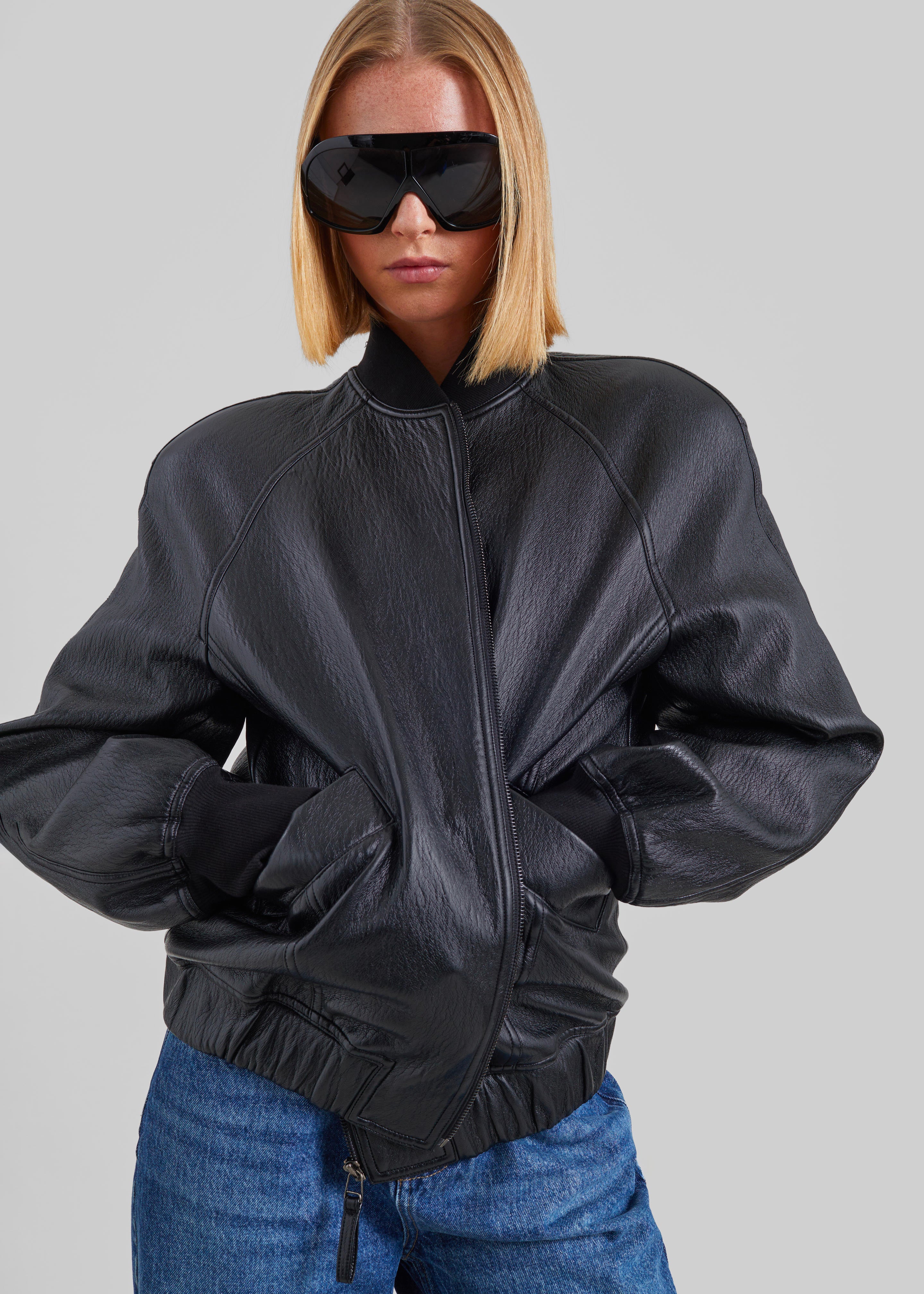 Alena Faux Leather Bomber Jacket - Black - 5