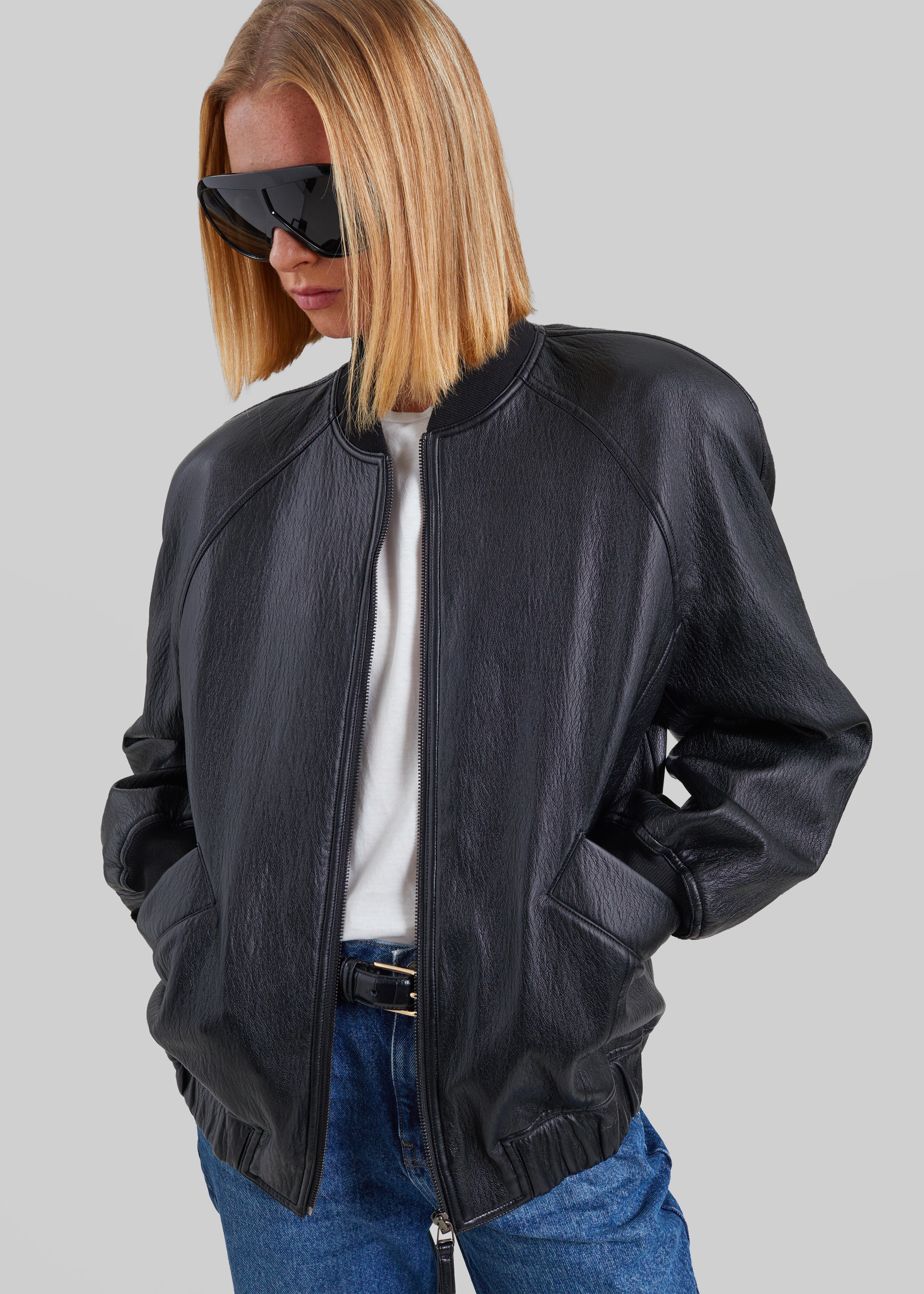 Alena Faux Leather Bomber Jacket - Black - 1