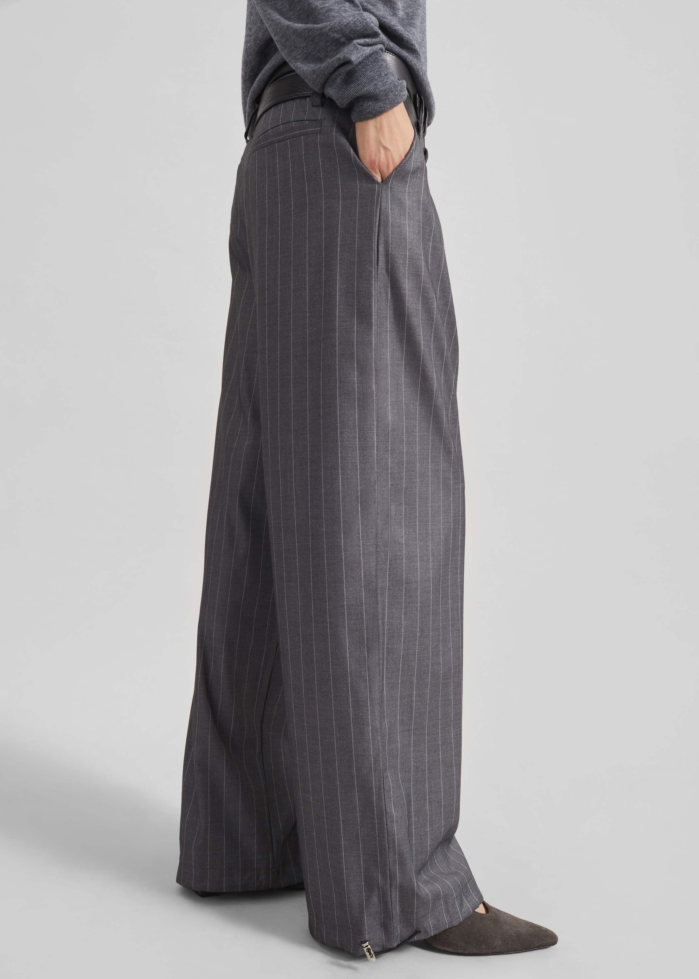 Alencon Double Belt-Loop Trousers - Grey/White Pinstripe - 7