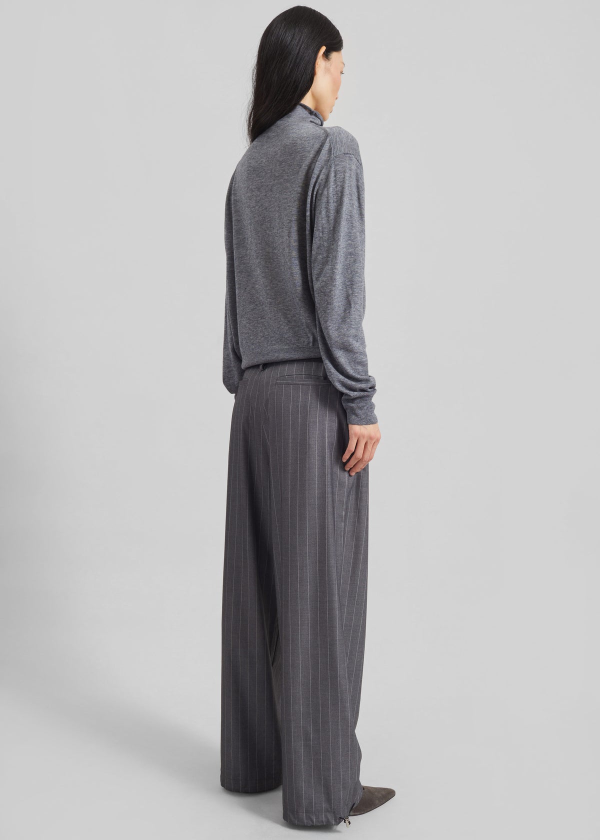Alencon Double Belt-Loop Trousers - Grey/White Pinstripe - 9