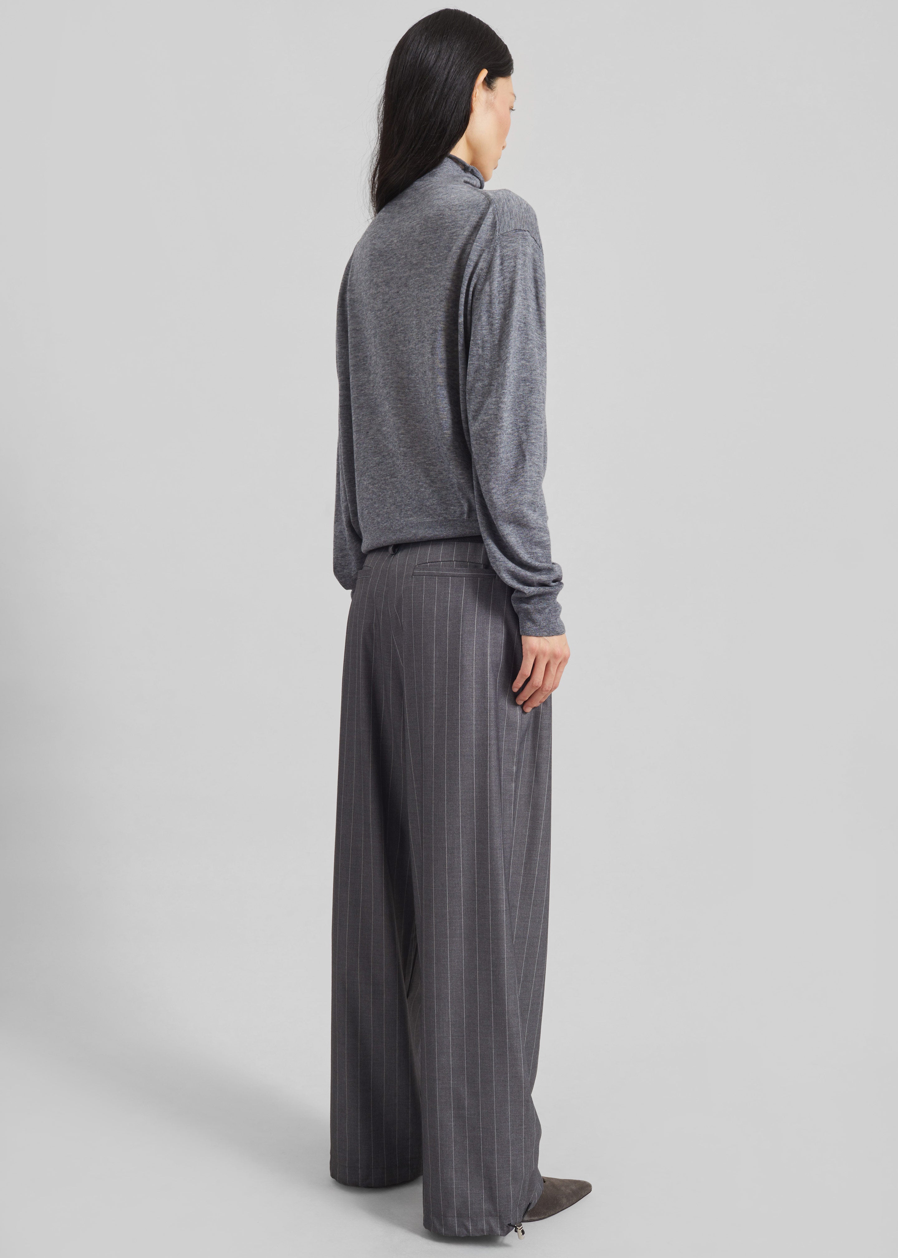 Alencon Double Belt-Loop Trousers - Grey/White Pinstripe - 9