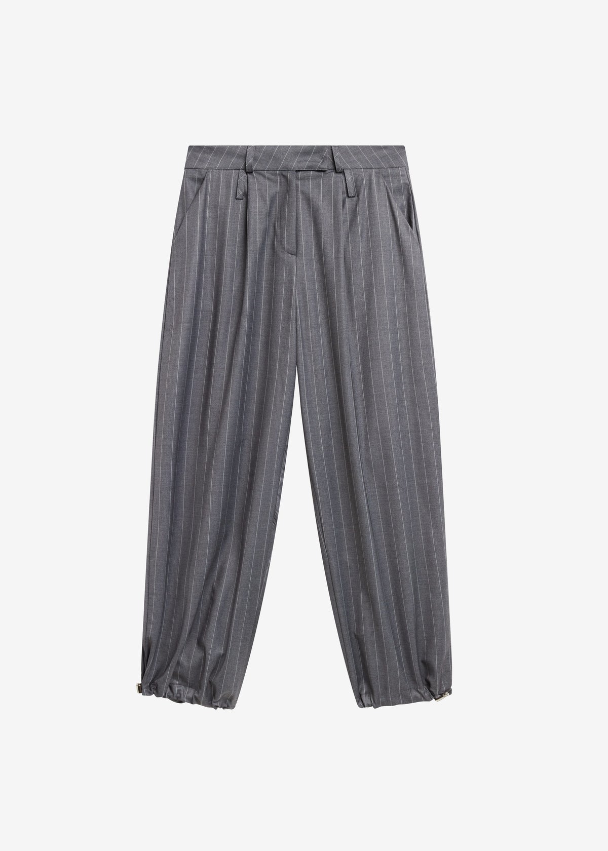 Alencon Double Belt-Loop Trousers - Grey/White Pinstripe - 10
