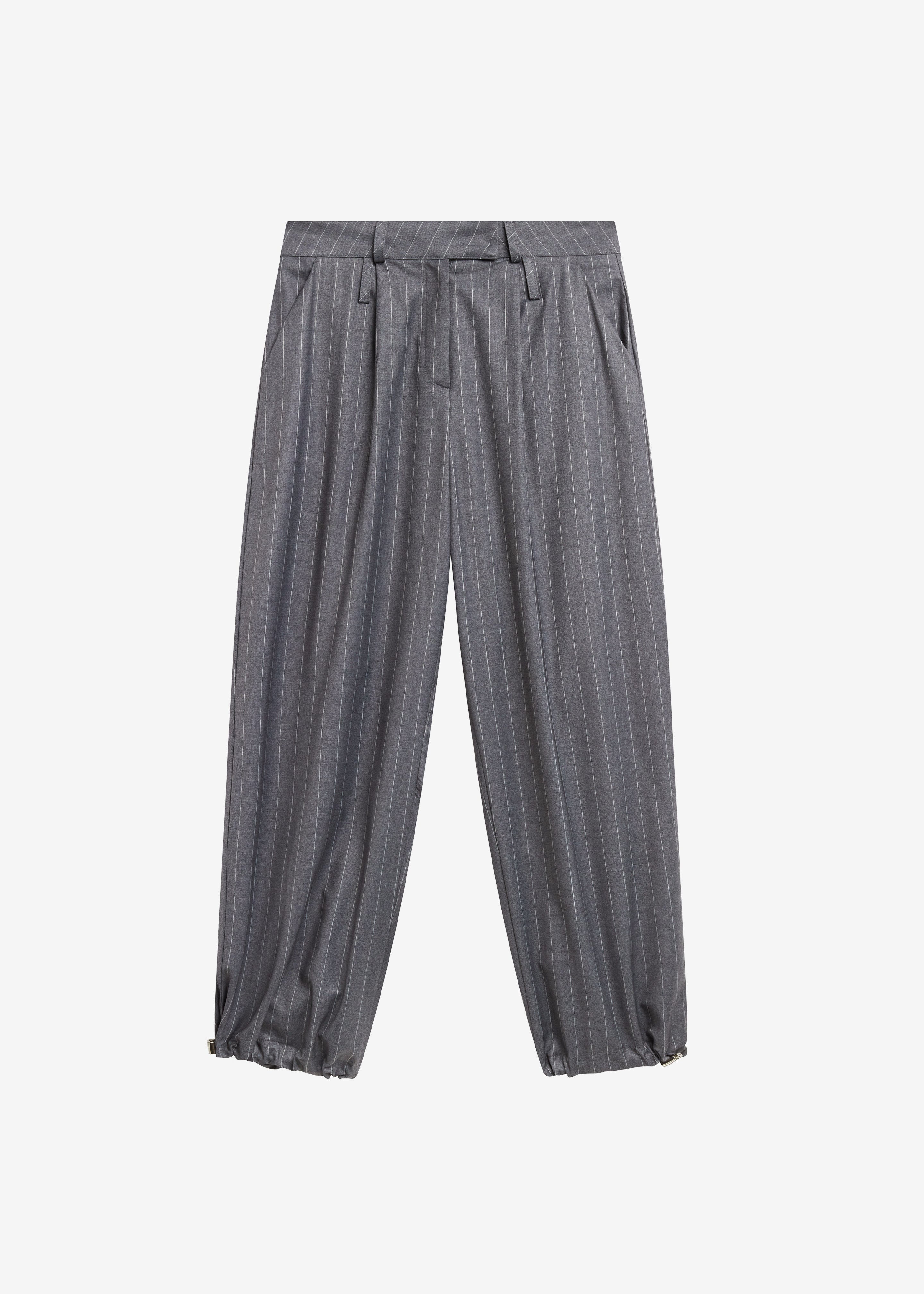 Alencon Double Belt-Loop Trousers - Grey/White Pinstripe - 10