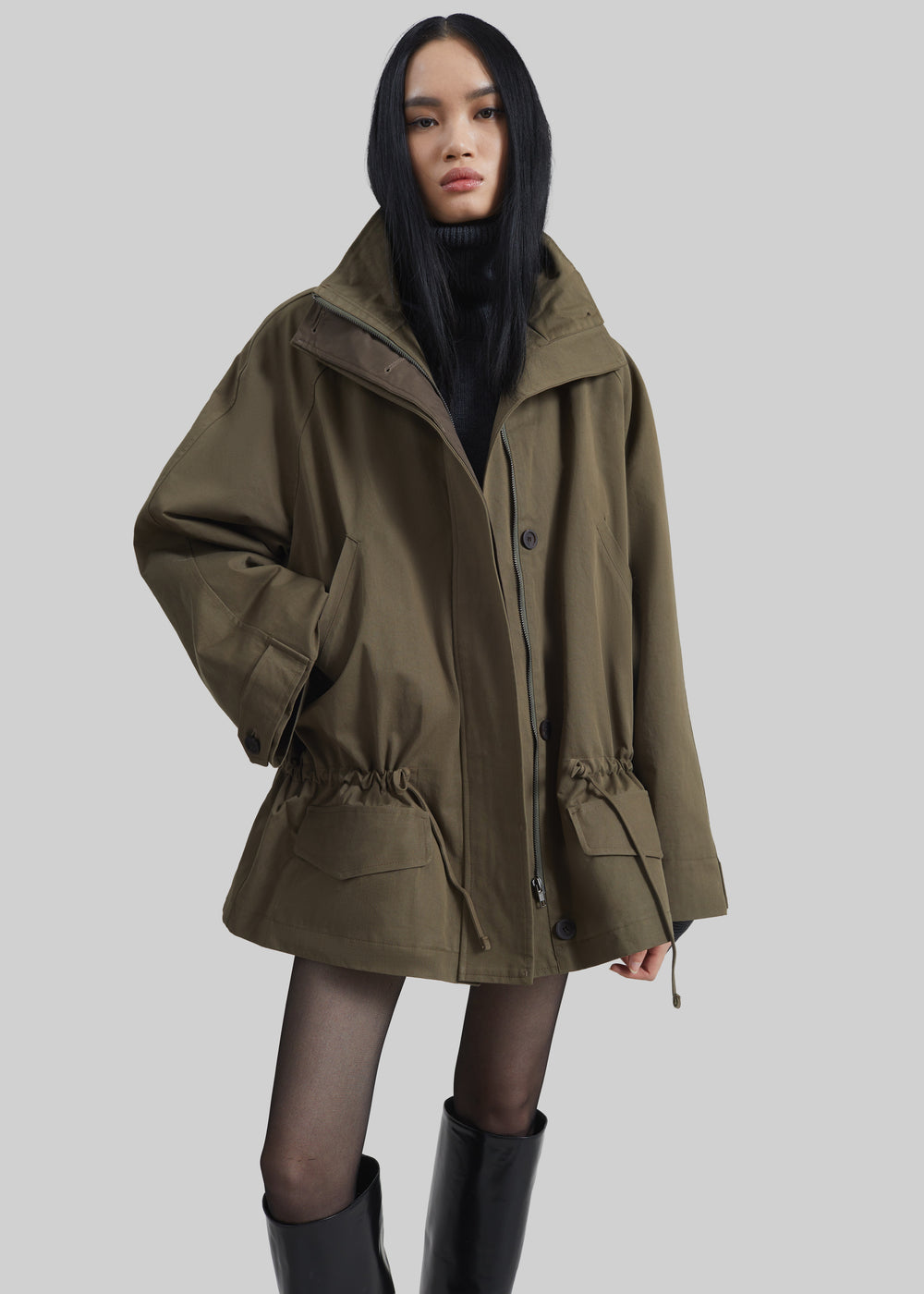 Alesie Drawstring Jacket - Olive Brown - 1