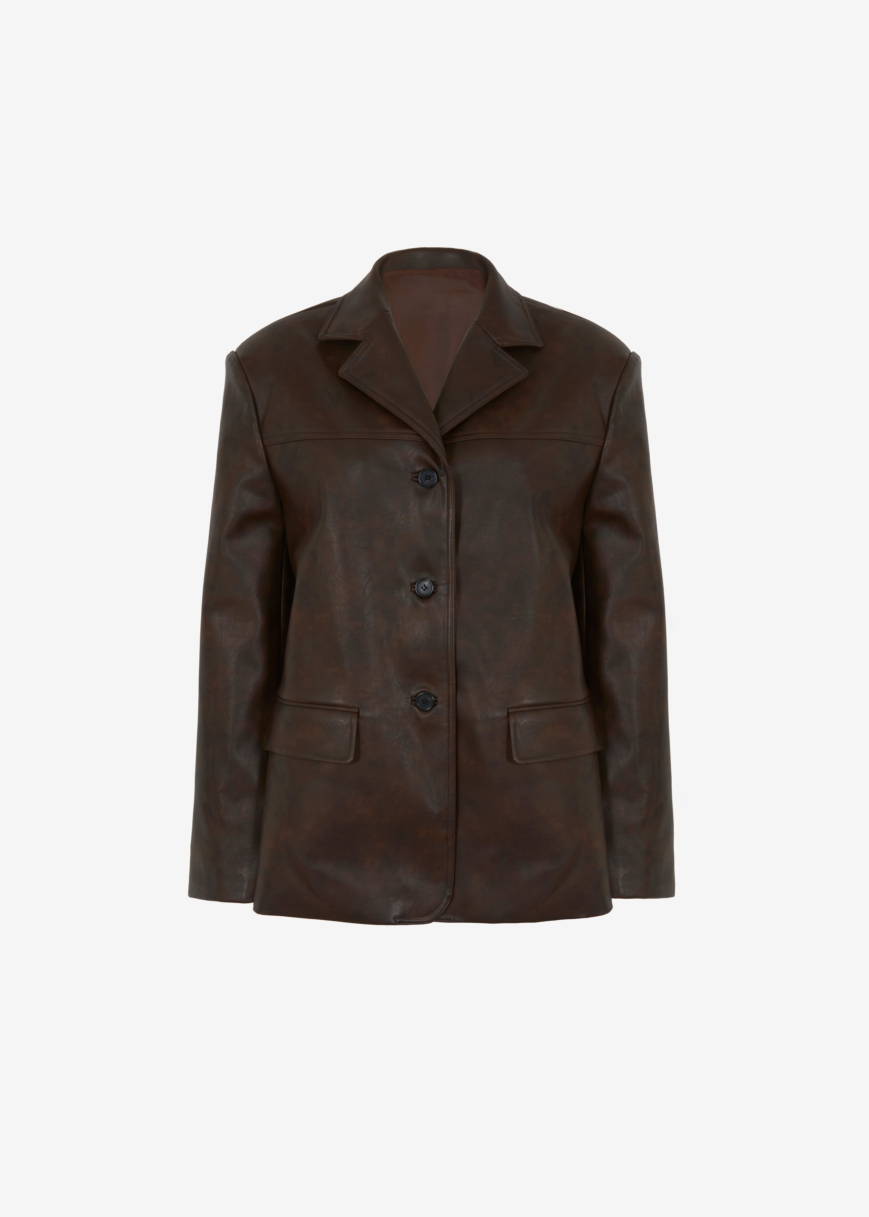 Alessandra Faux Leather Blazer - Brown - 10