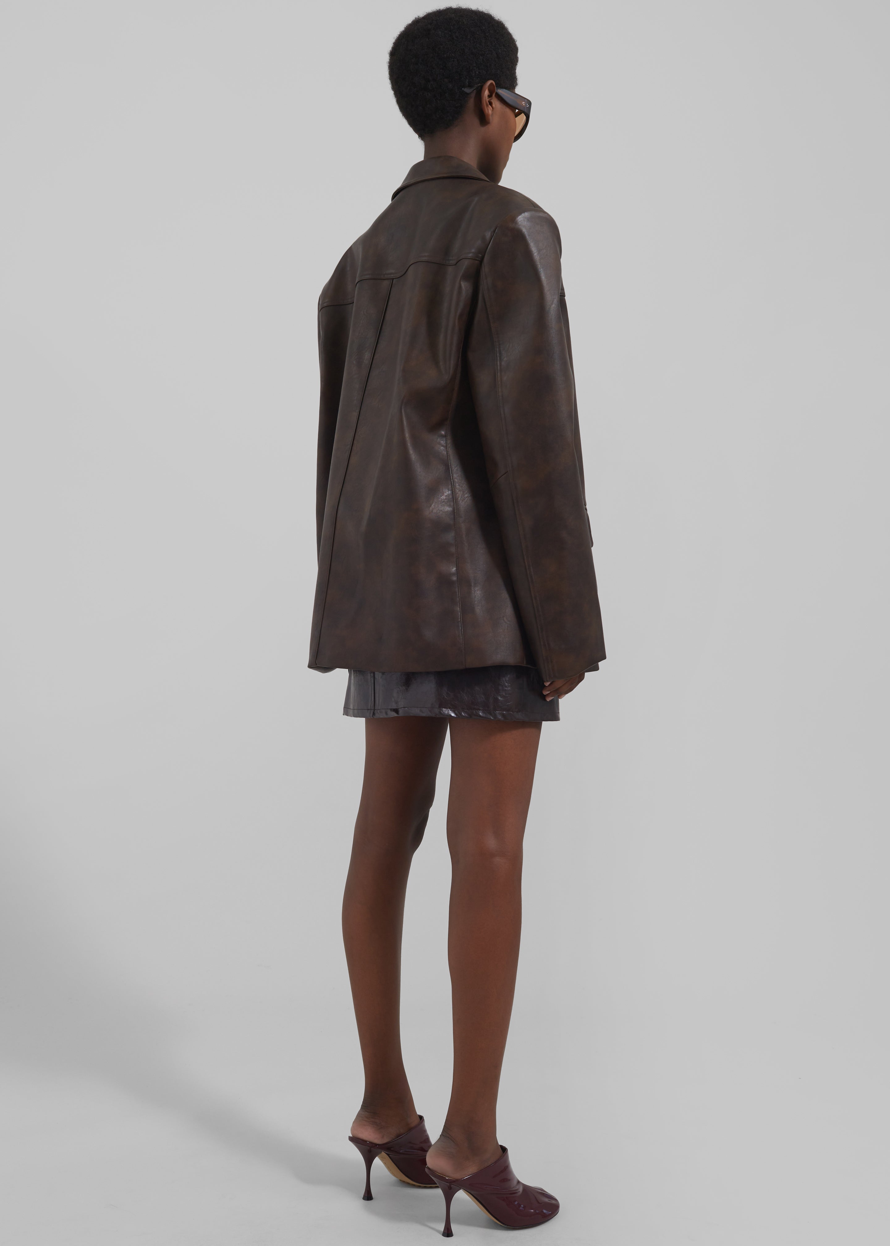 Alessandra Faux Leather Blazer - Brown - 9