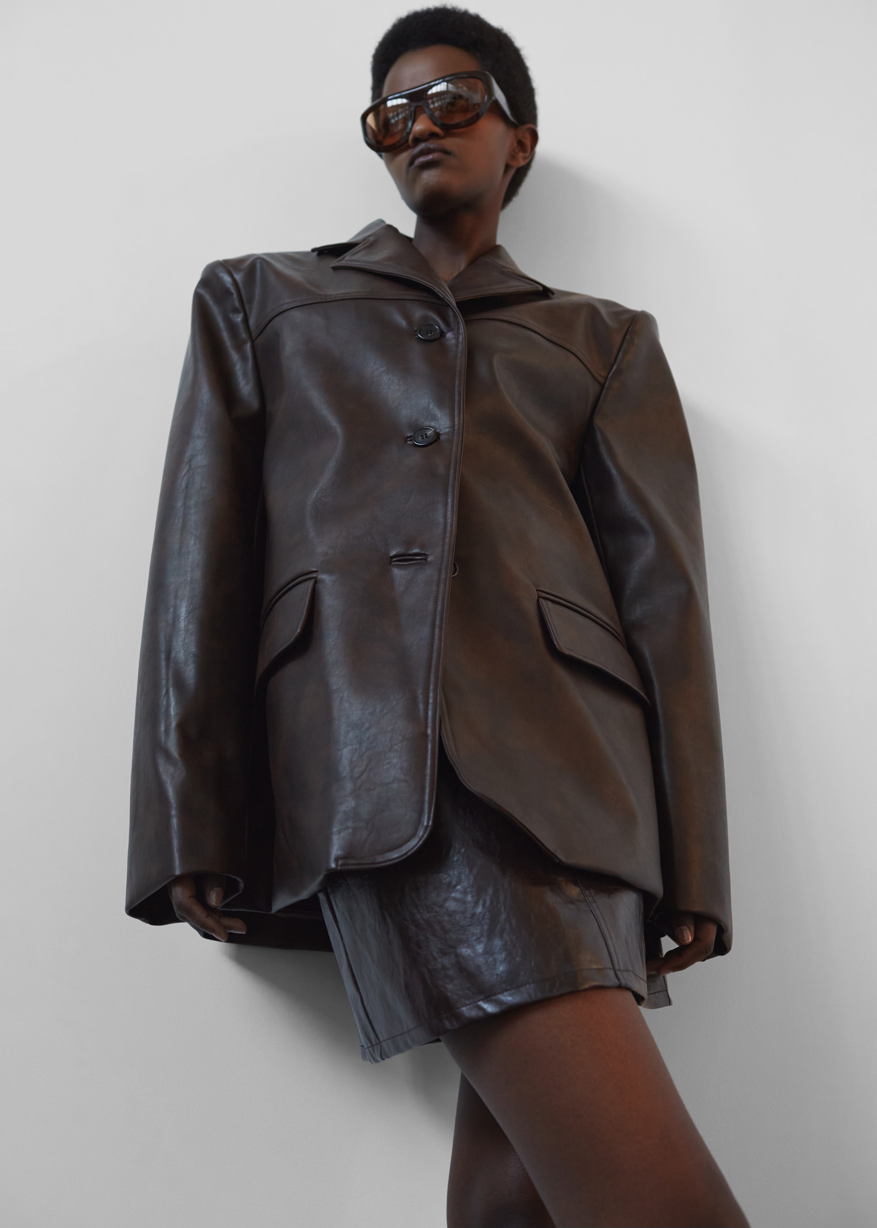 Alessandra Faux Leather Blazer - Brown - 6