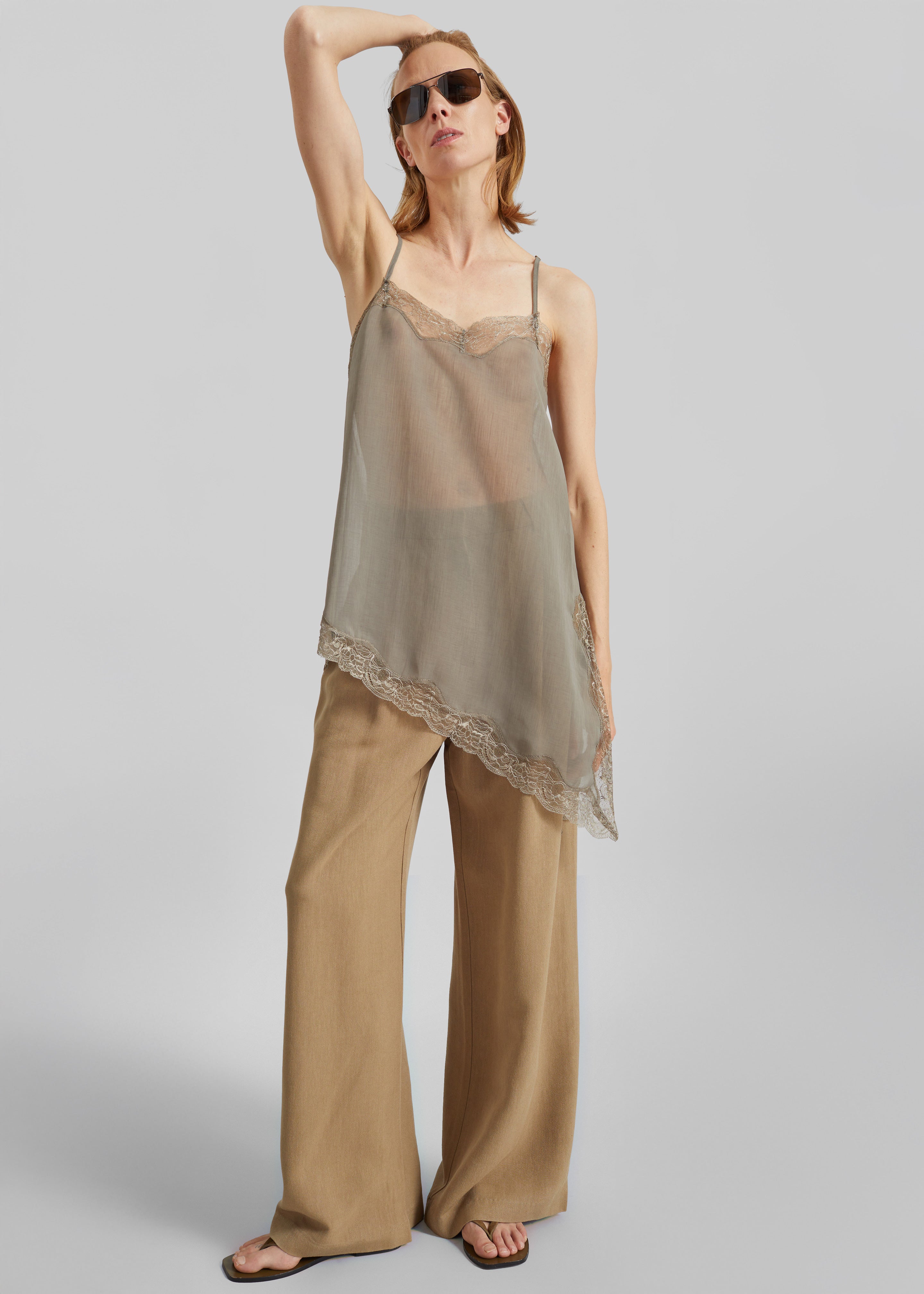 Alessia Sheer Lace Top - Taupe - 2