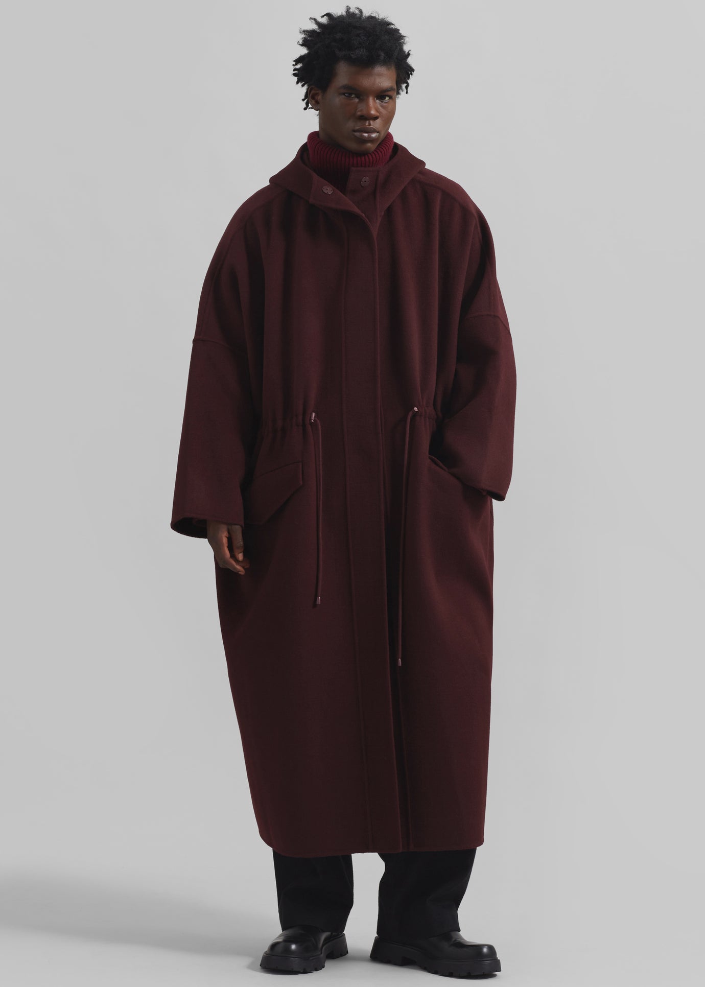 Alida Hooded Long Coat - Burgundy