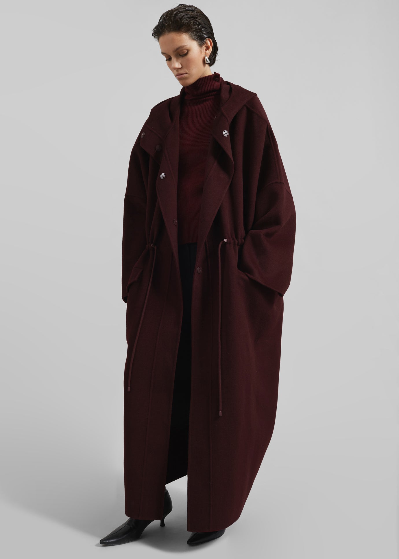 Alida Hooded Long Coat - Burgundy