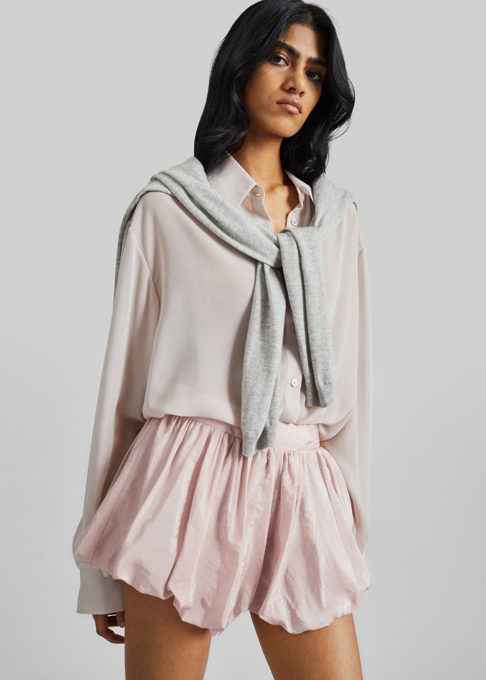 Alina Bubble Hem Shorts - Faded Pink - 1