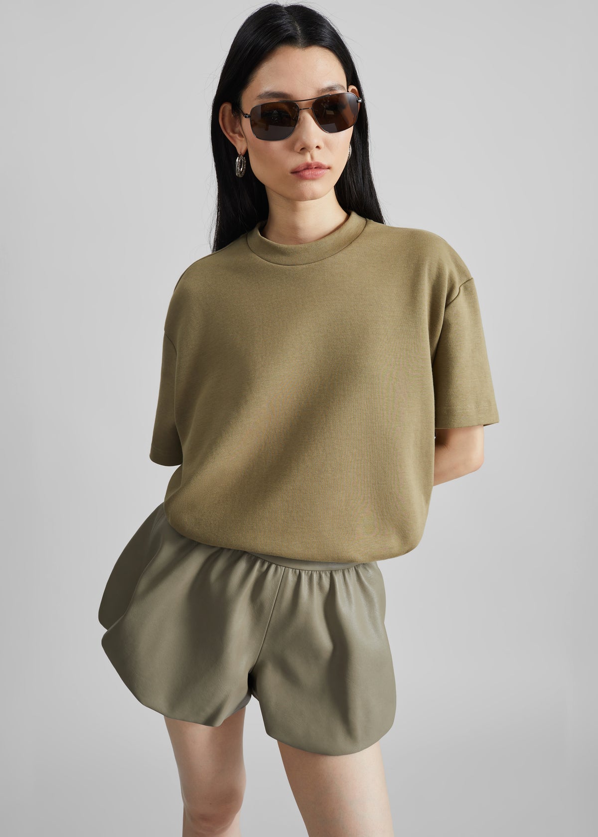 Alina Faux Leather Bubble Hem Shorts - Sage - 4