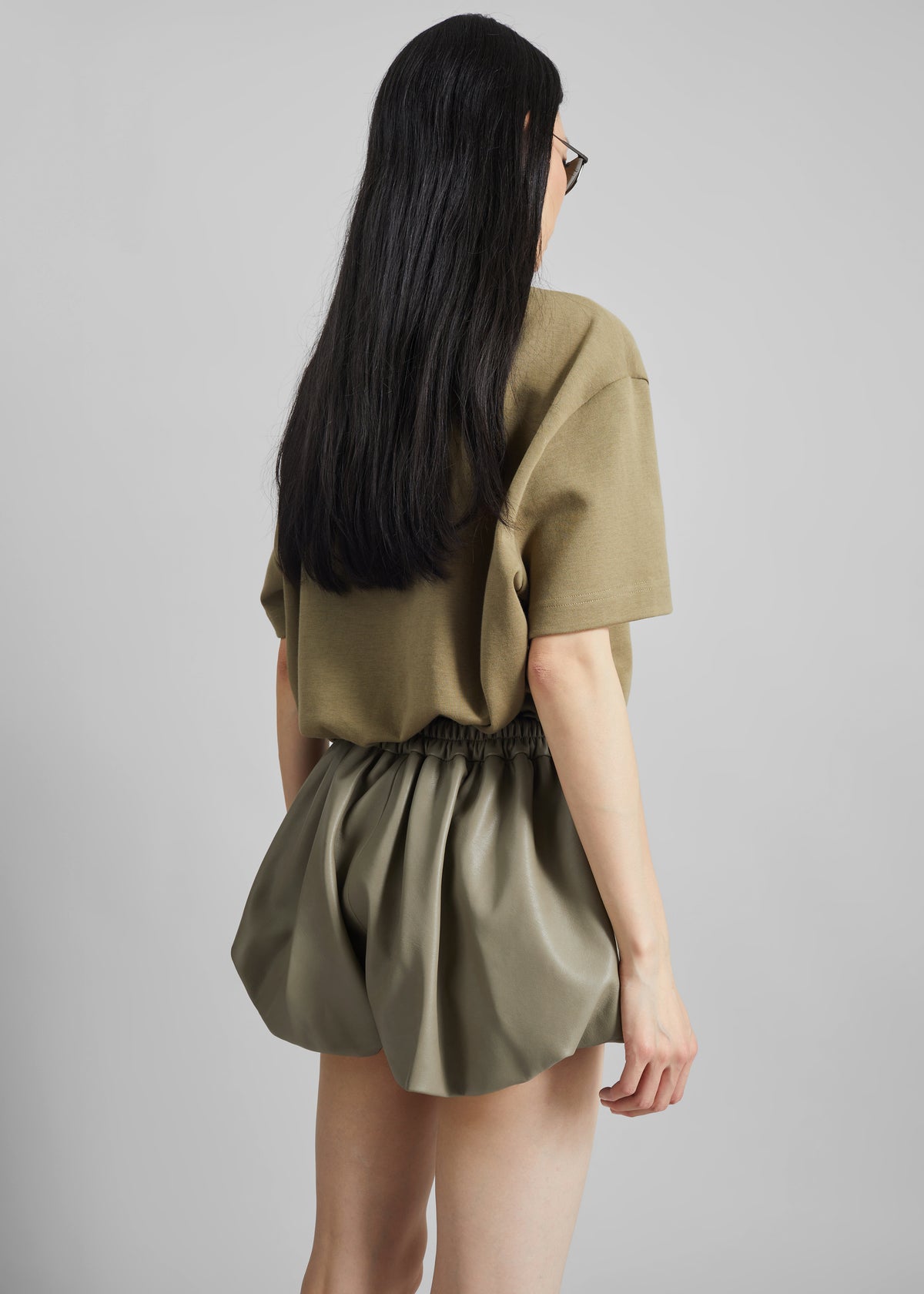 Alina Faux Leather Bubble Hem Shorts - Sage - 6