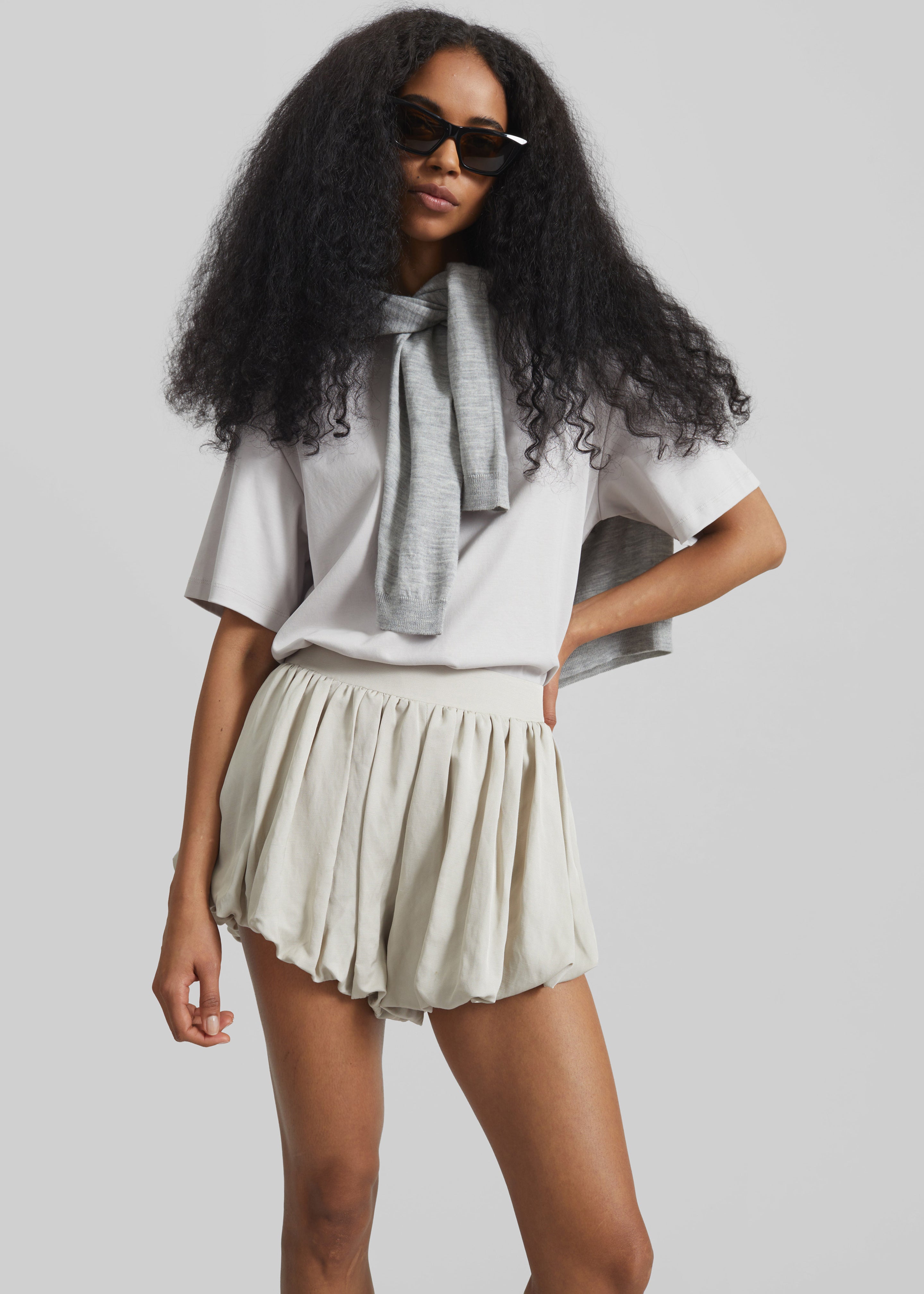 Alina Linen Bubble Hem Shorts - Light Beige - 6
